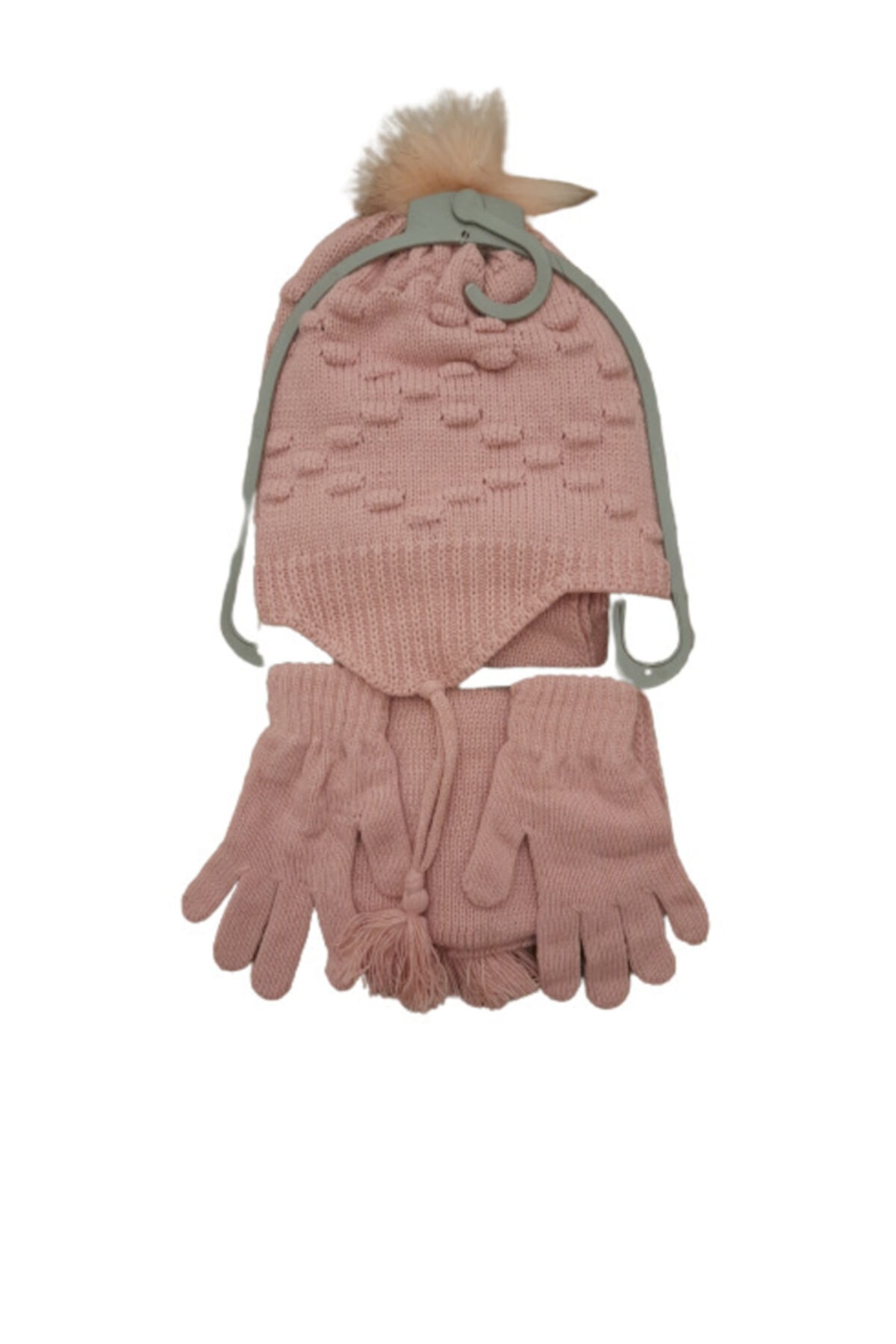 Kitti Çocuk 3'lü Atkı Bere Eldiven Takım 4-8 Yaş Kız Gül Pembe