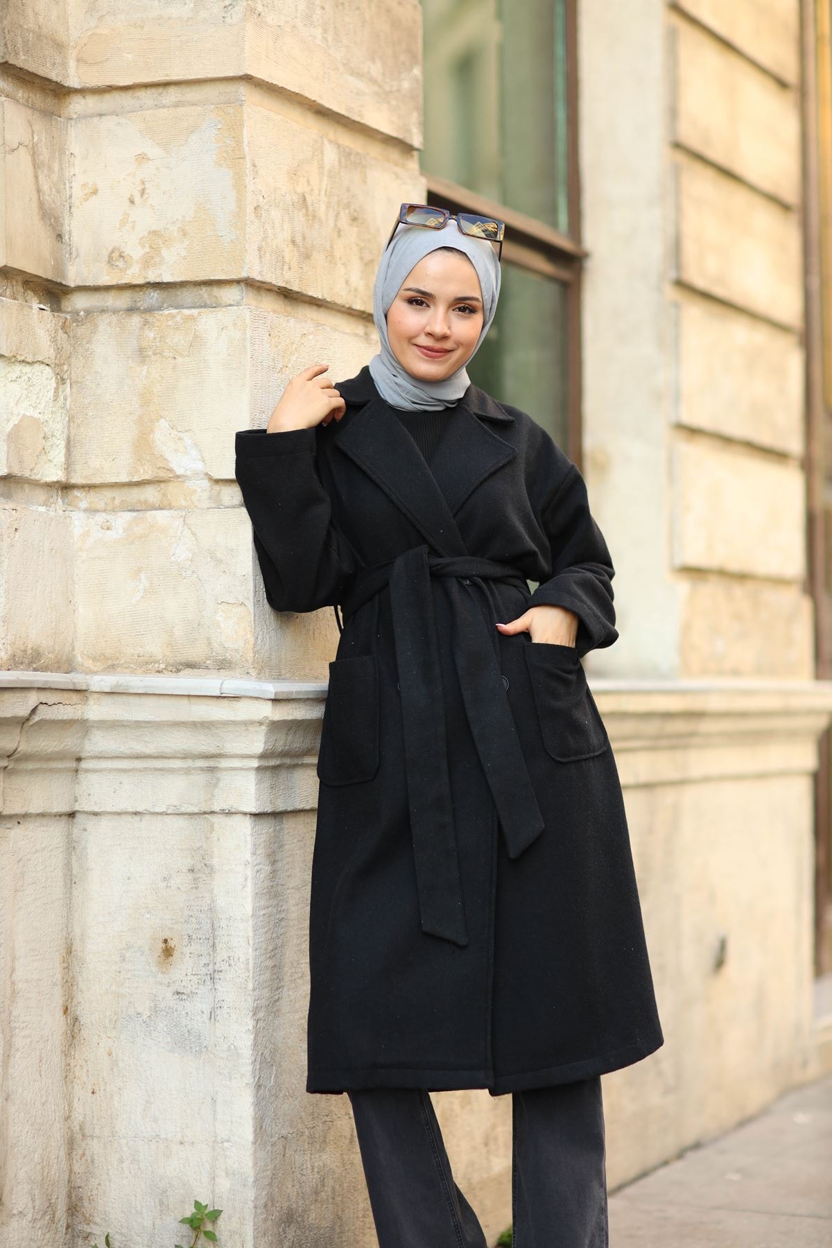 ELBİCA 5532 Kaşe Kaban Siyah