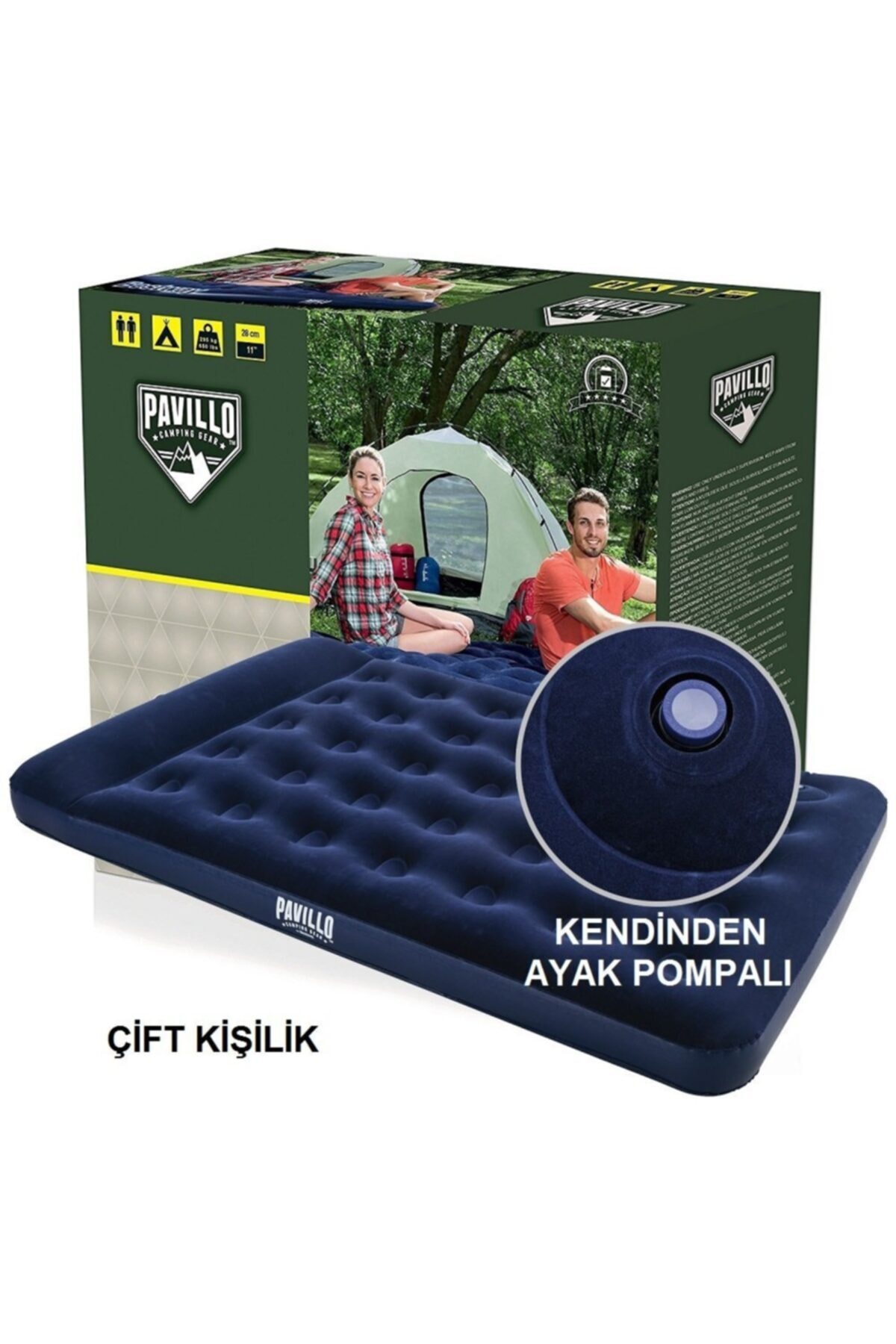 PAVILLO 67225 Kendinden Pompalı Çift Kişilik Şişme Yatak Mavi