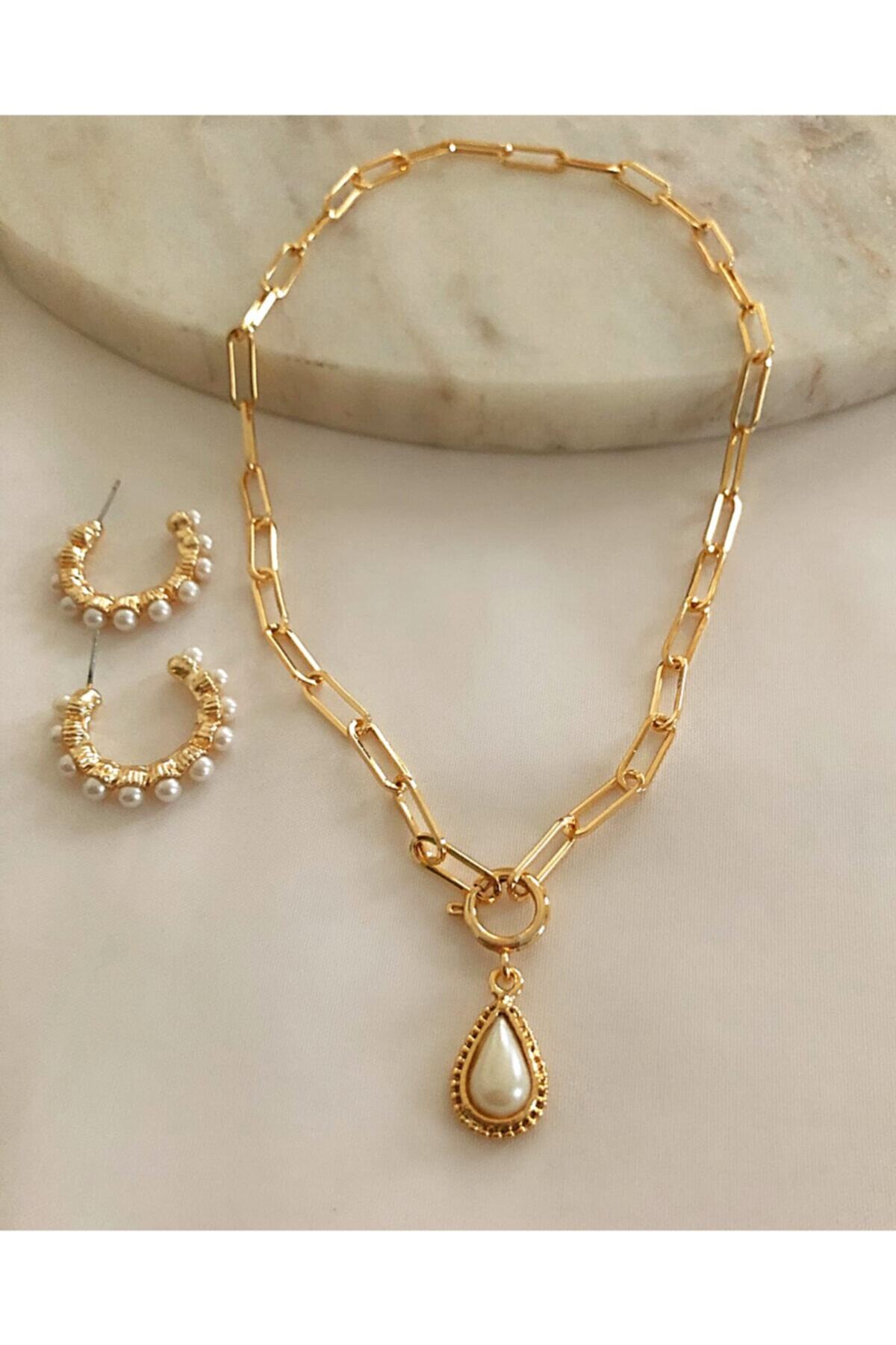 takıtarzım Kolye Küpe Kombin Gold