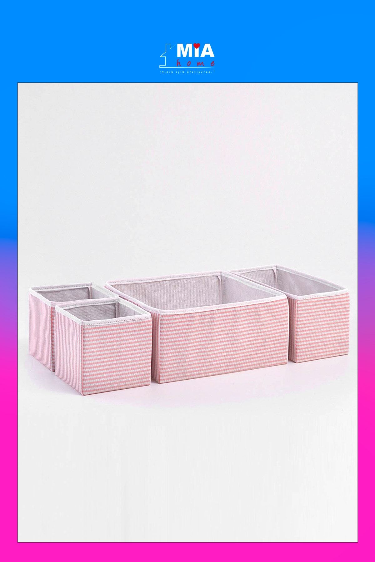 MİA Home Production Pembe Çizgili Çekmece Içi Organizer - Düzenleyici Set
