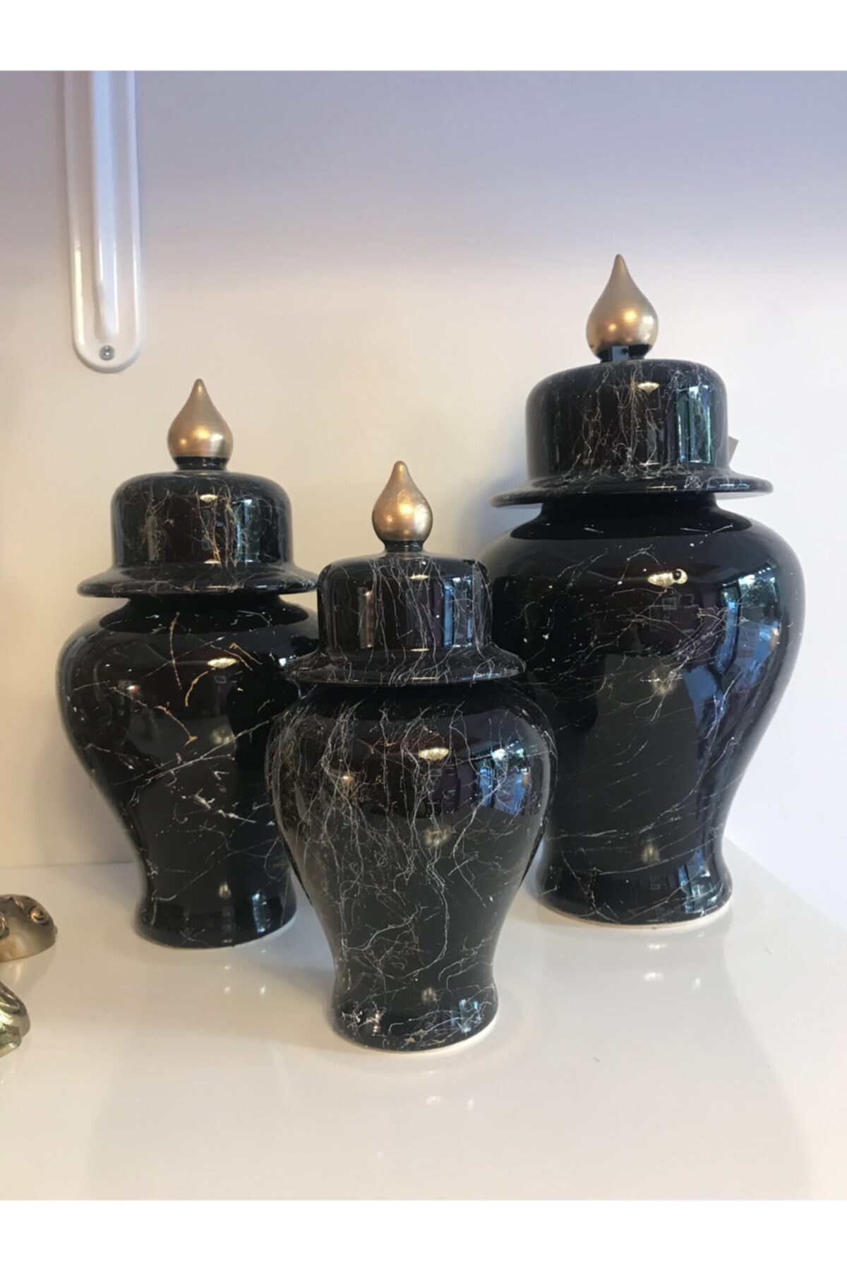 AduHome Siyah Üçlü Vazo Küp Set