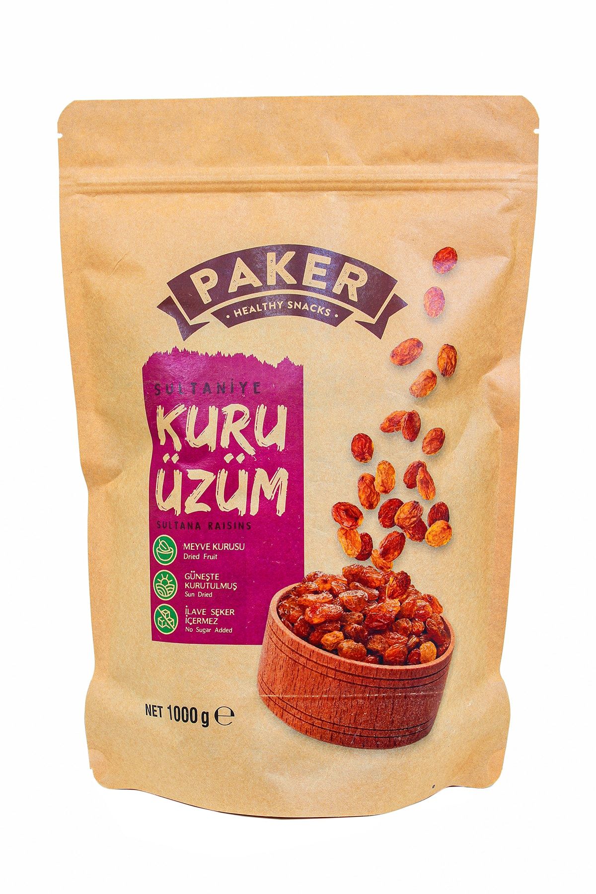 Paker Tarım Ürünleri Sarı Çekirdeksiz Kuru Üzüm 1kg (İZMİR ÜZÜMÜ)