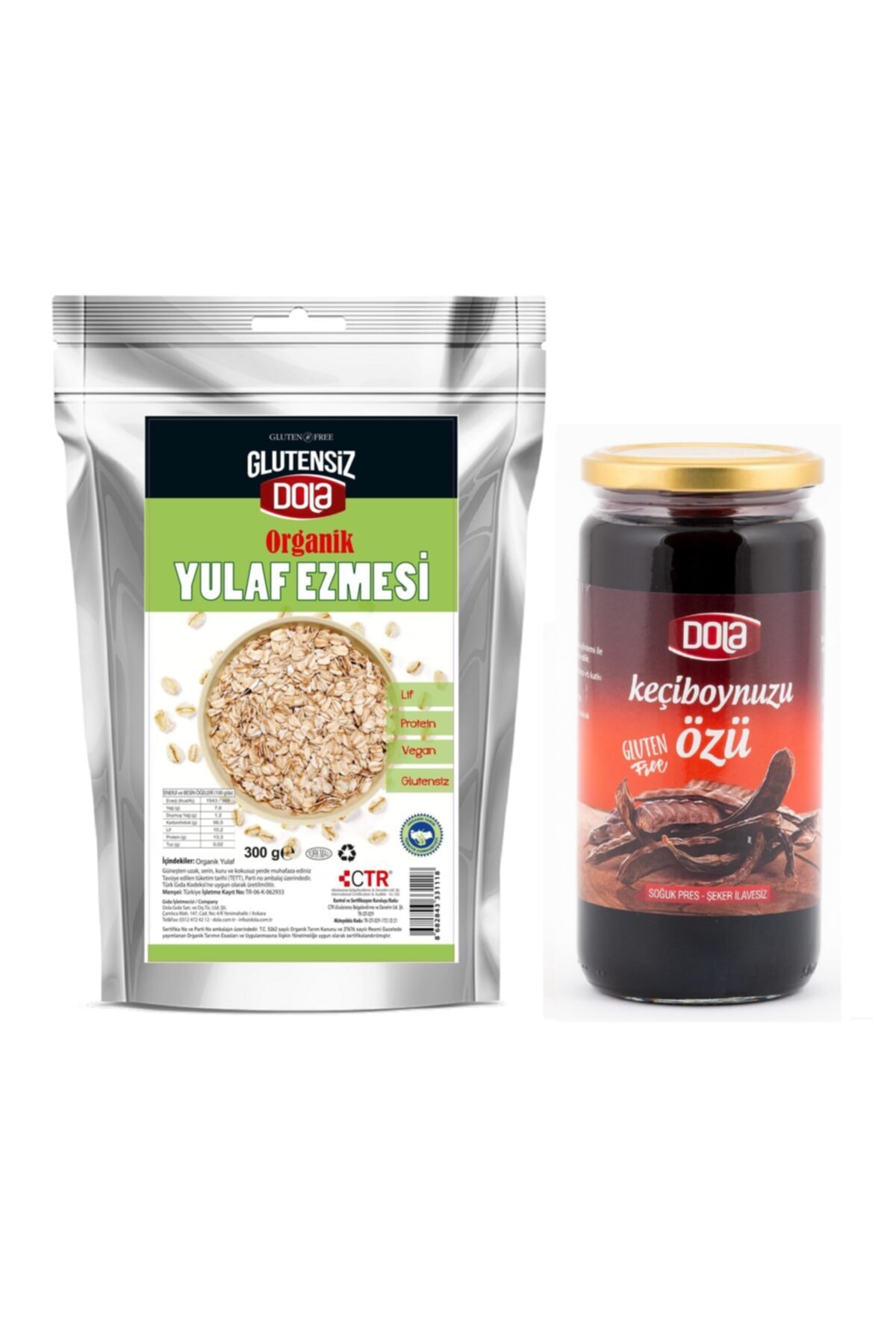 Dola Organik Glutensiz Yulaf Ezmesi Ve Glutensiz Keçiboynuzu Özü 300+640 Gr