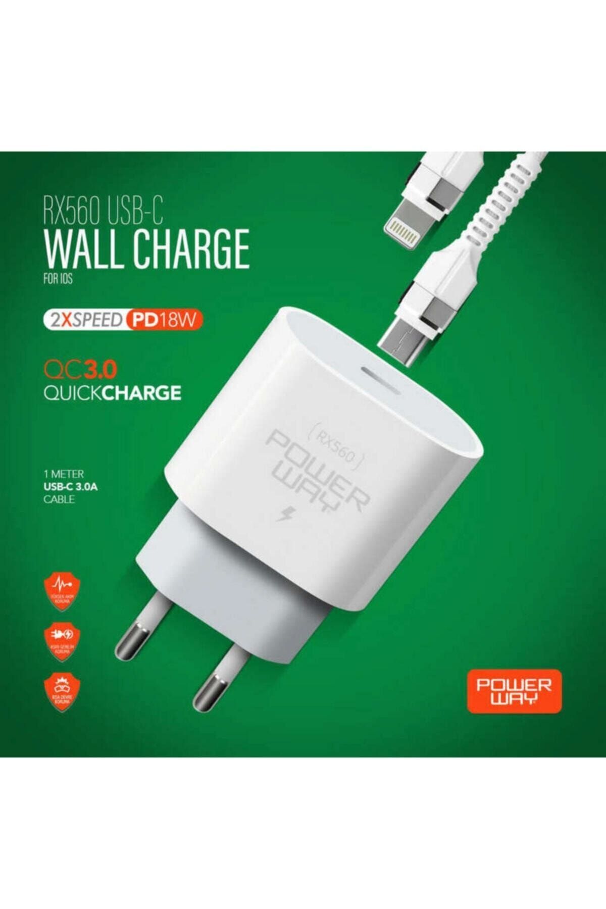DIGERUI Powerway Rx560 Type-c Başlık Girişli Lightning Kablolu 18-20w 3.0a Hızlı Iphone 11-12 Şarj Seti