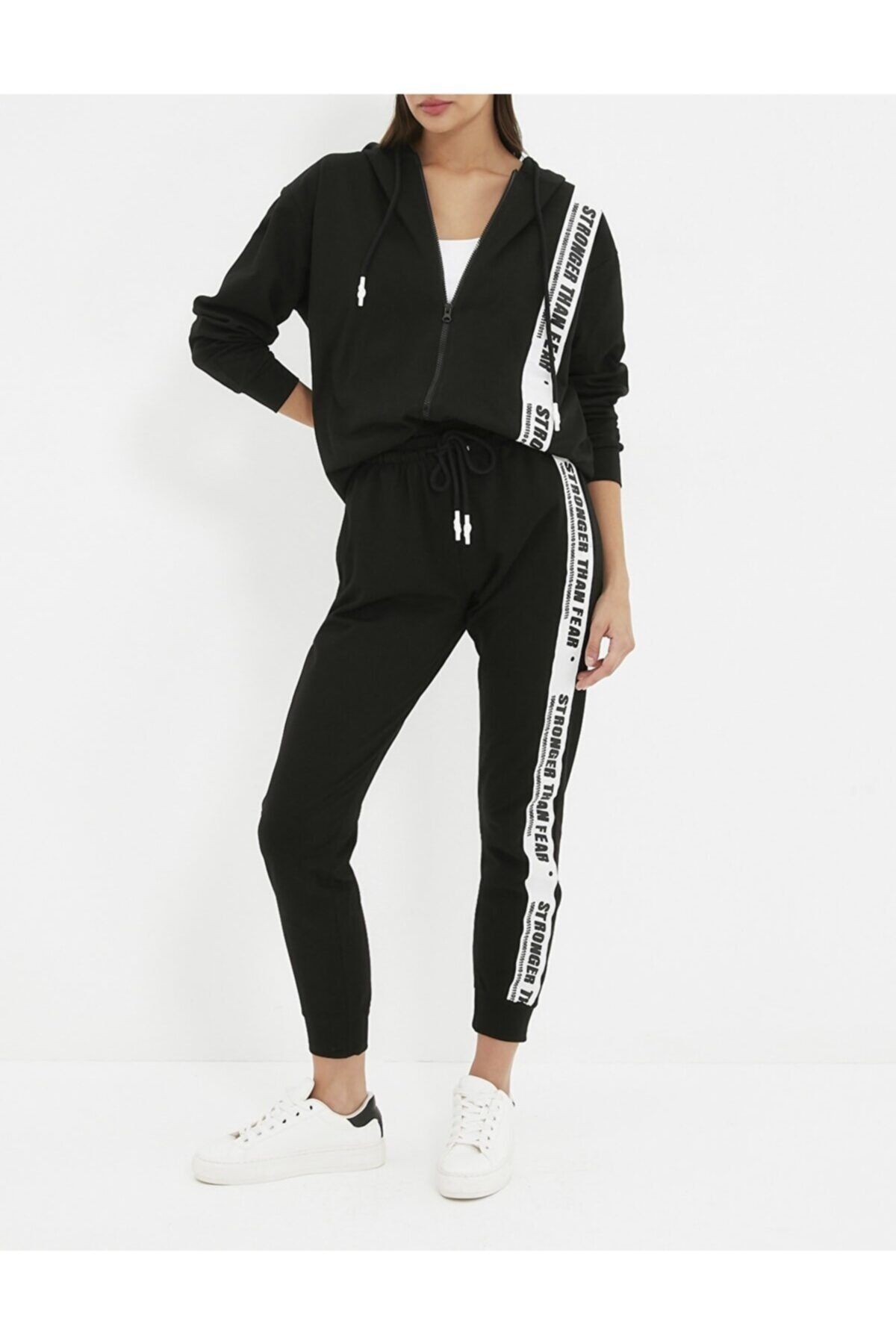 MİLA FASHİON Siyah Ince Şerit Detaylı Sweatshirt