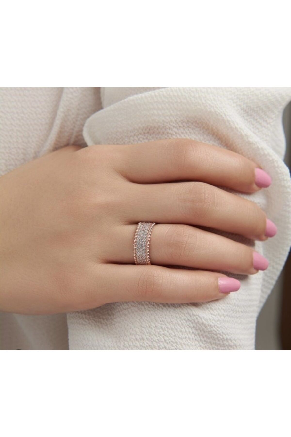 ALYANSWEDDINGS Rose Renk Tamtur Yüzük 3 Sıralı