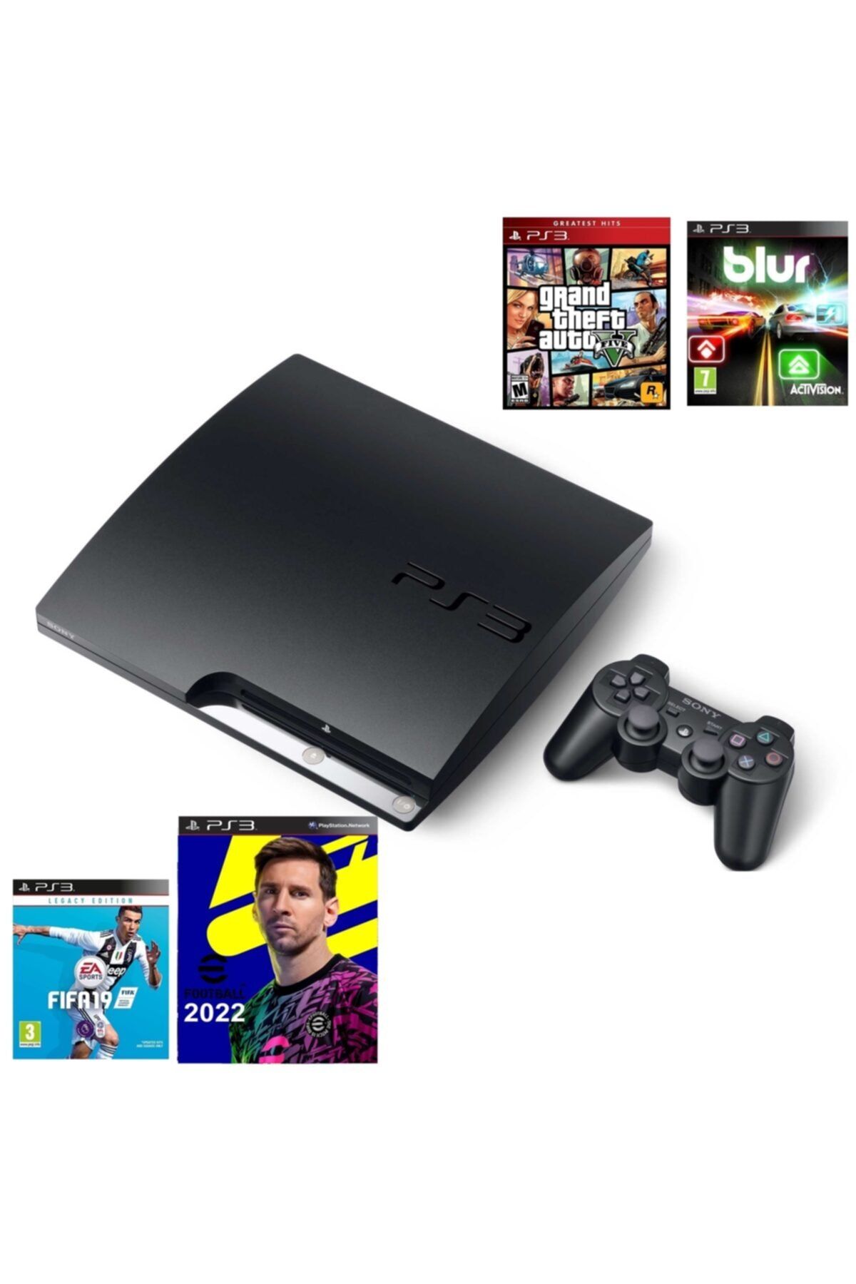 Sony 250gb Ps3 + 1 Adet Sıfır Gamepad + 50 Oyun Pes 22 Gta Minecraft Vb Güncel Oyunlar Teşhir Ürünü