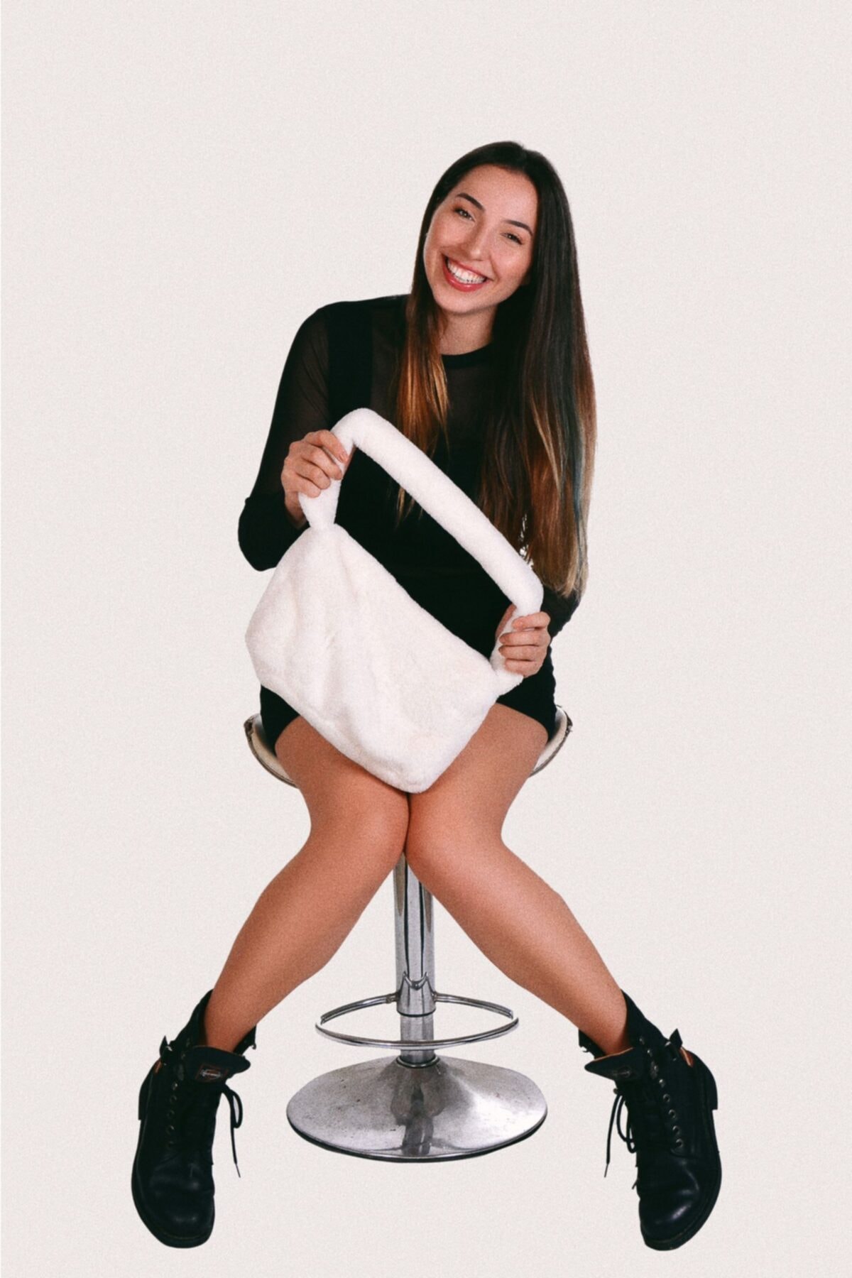 fluffy Krem Baget Peluş Çanta