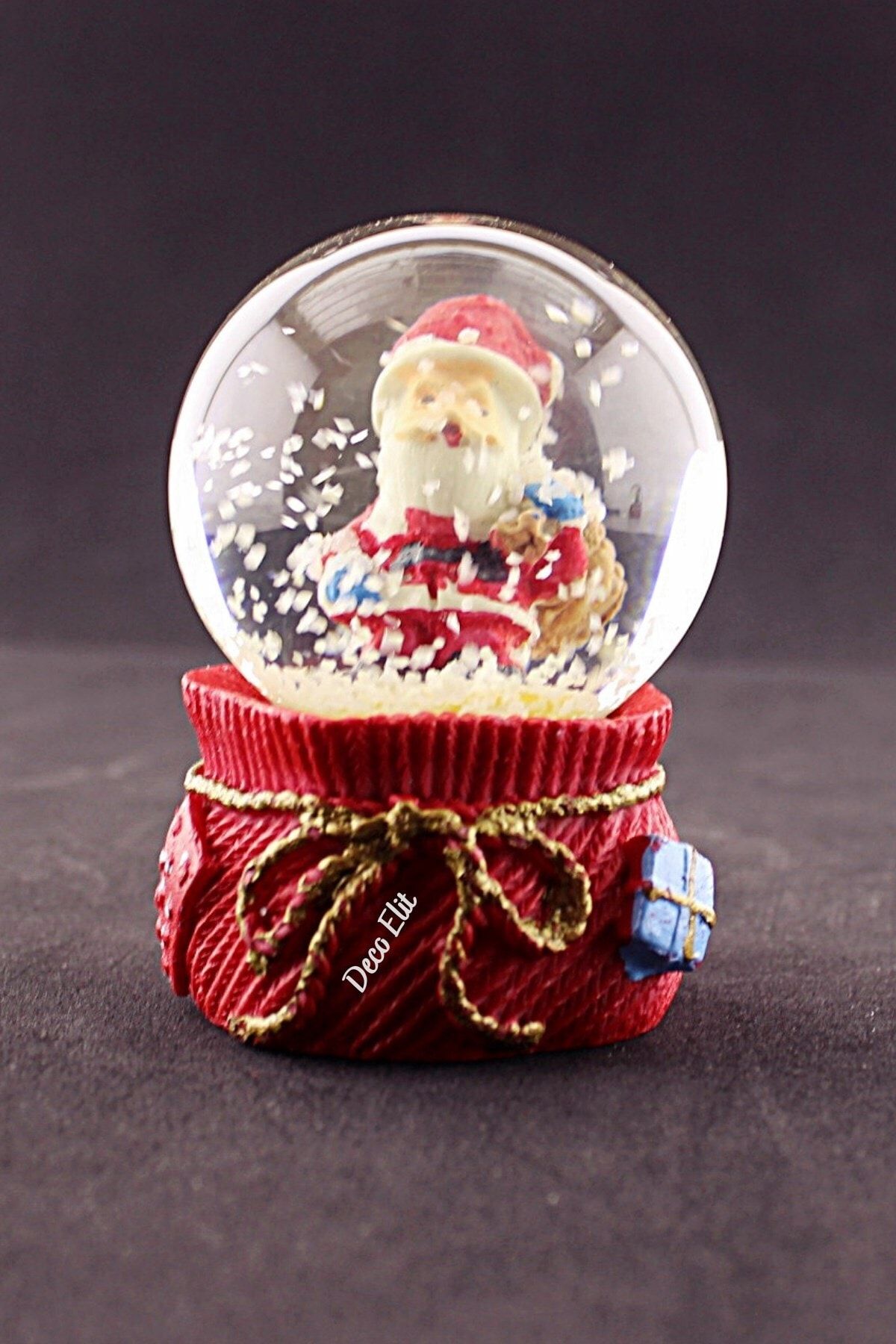 Deco Elit Yeni Yıl Hediye Torbalı Noel Baba Temalı Mini Boy Kar Küresi 6,5 Cm