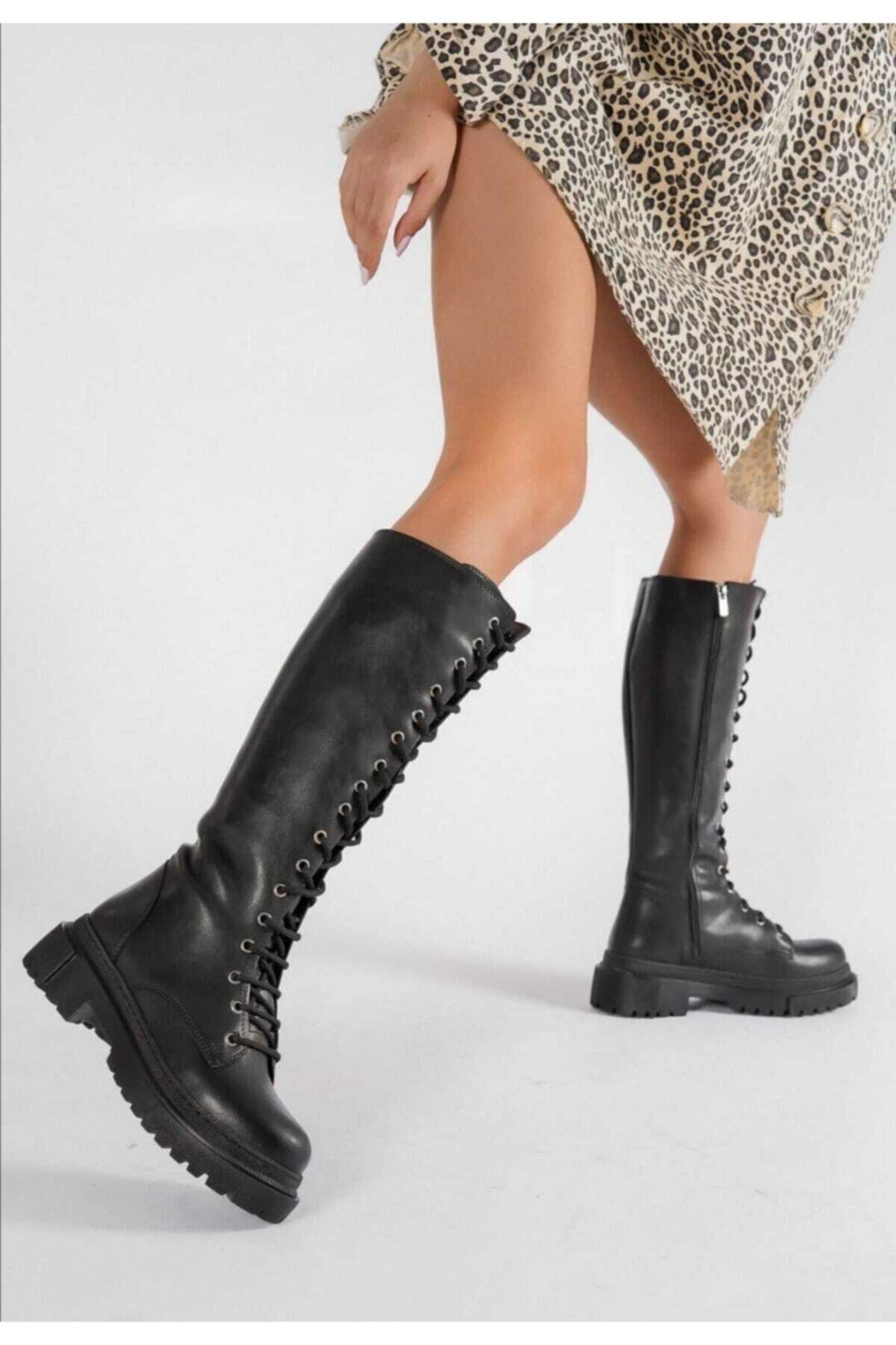 HERA SHOES Hera Kadın Siyah Postal Çizme