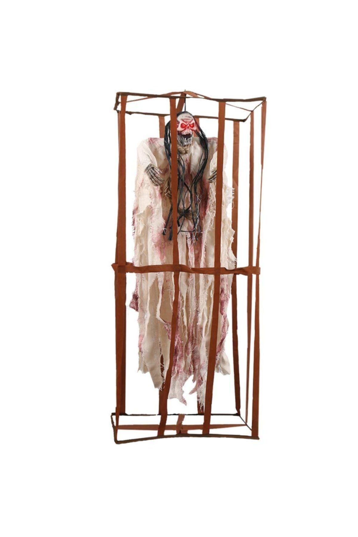 Berrinstore Ürpertici Scary Halloween Sesli Hareketli Sensörlü Beyaz Kuru Kafa Dekor 90 Cm
