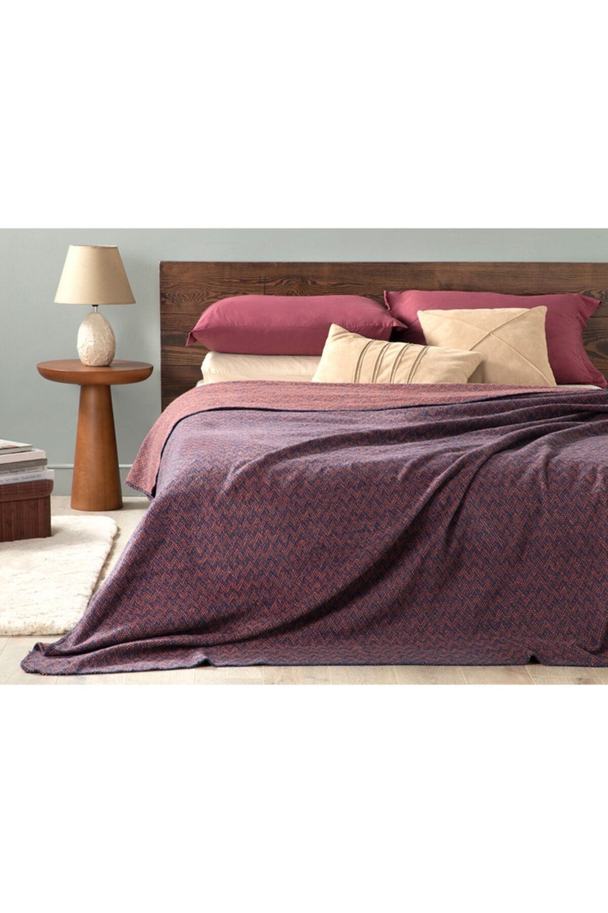 English Home Zigzag Pamuklu Çift Kişilik Battaniye 200x220 Cm Turuncu - Lacivert