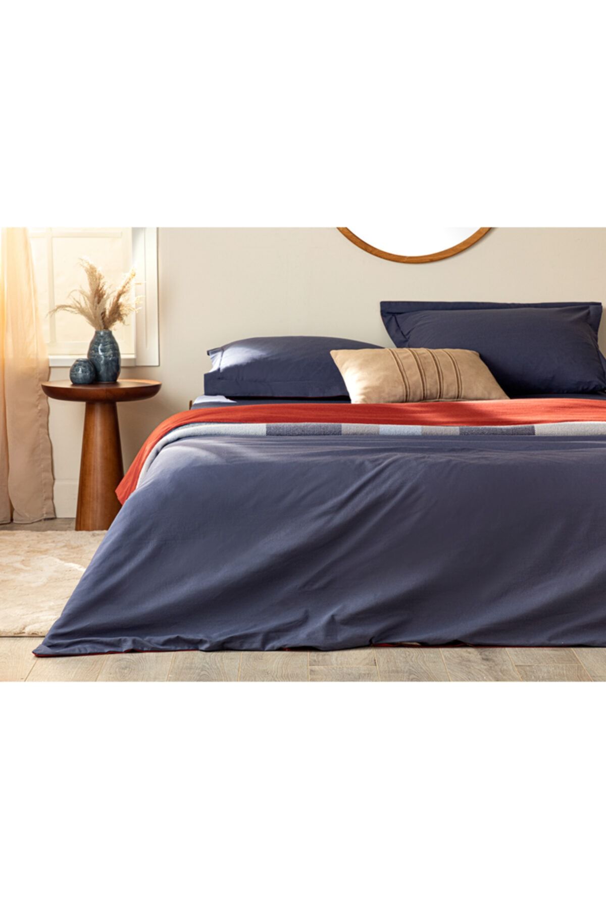 English Home Modest Kolay Ütülenir Çift Kişilik Nevresim Takımı 200x220 Cm Gece Mavisi – Hibiskus