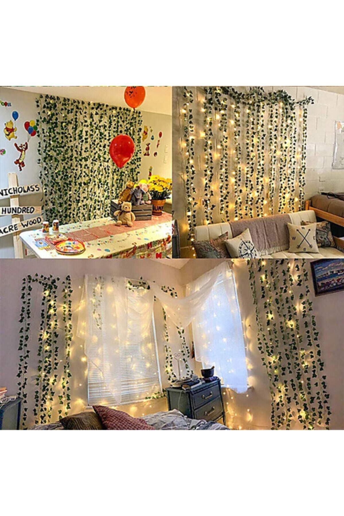 casadilegno Dekoratif Yeşil Yıldız Yapraklı Yapay Sarmaşık Ve 3 Metre Peri Led Gün Işığı