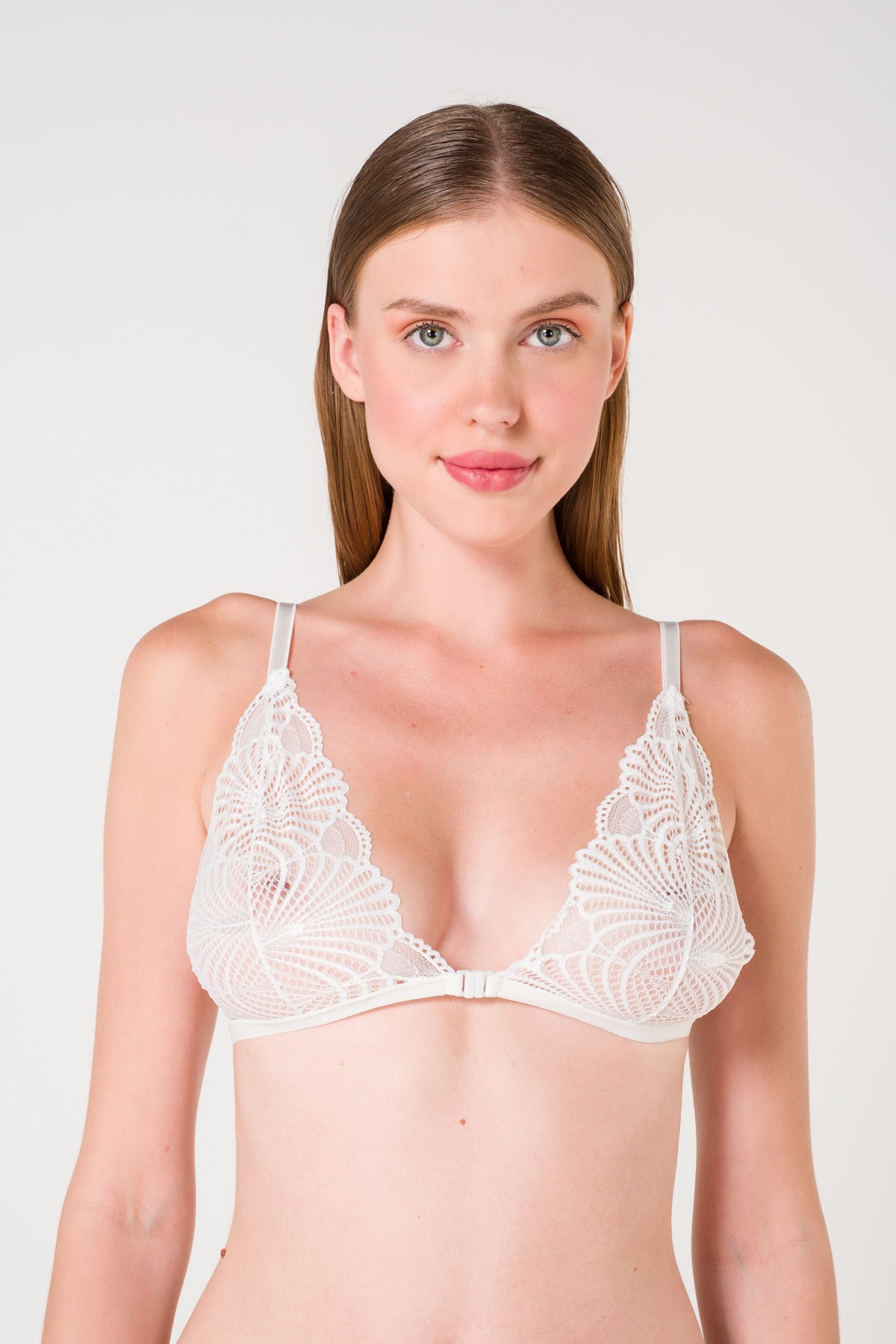 Top Step Kadın Ekru Kapsız Dantelli Önden Klipsli Bralet