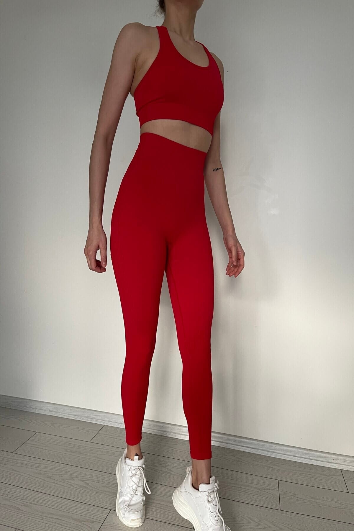 butikgogirl Kırmızı Büstiyerli Toparlayıcı Push Up Uzun Tayt Takım