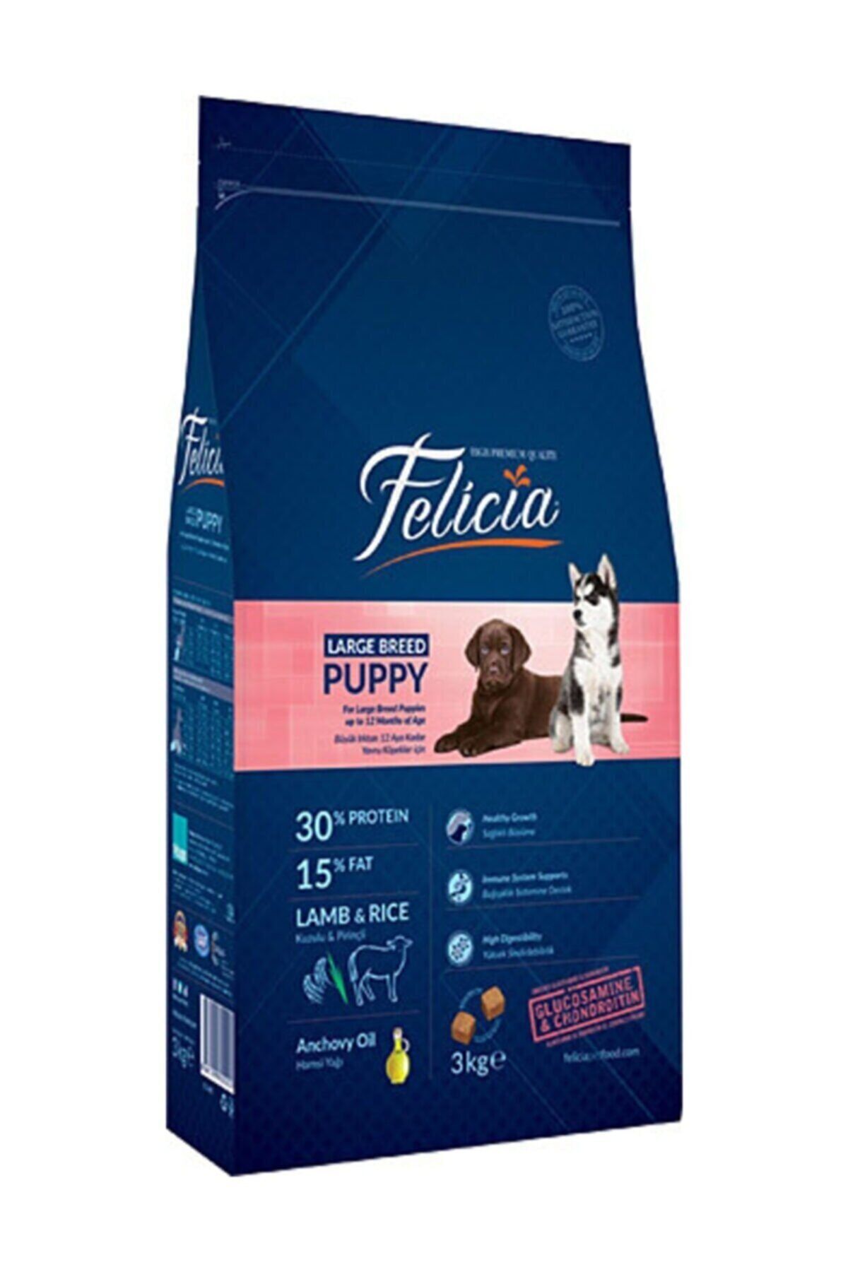 Felicia Large Breed Puppy Az Tahıllı Kuzulu Büyük Irk Köpek Maması 1 kg Özel Vakumlu Ambalajdır