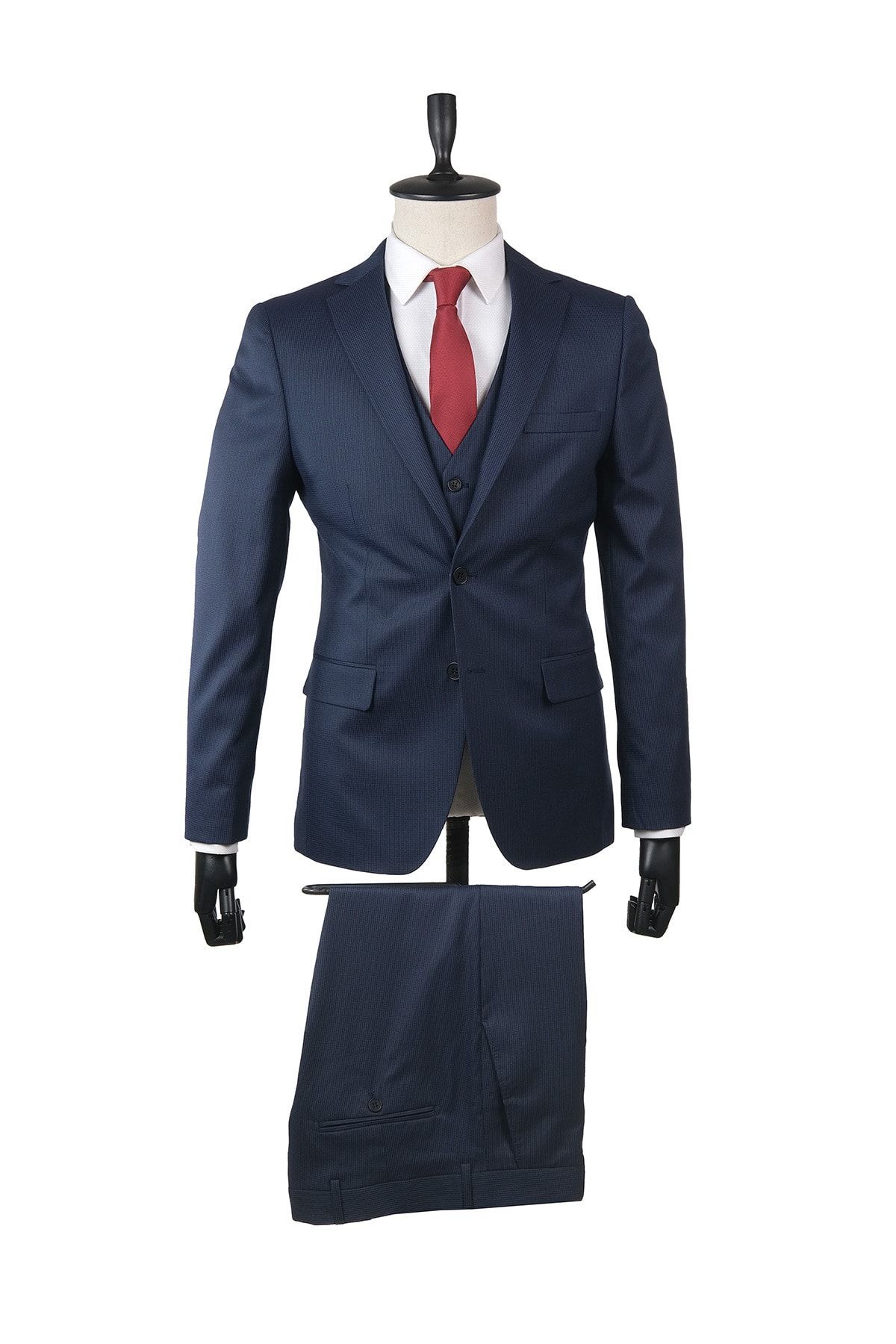 İmza Lacivert Desenli Slim Fit Mono Yaka Takım Elbise