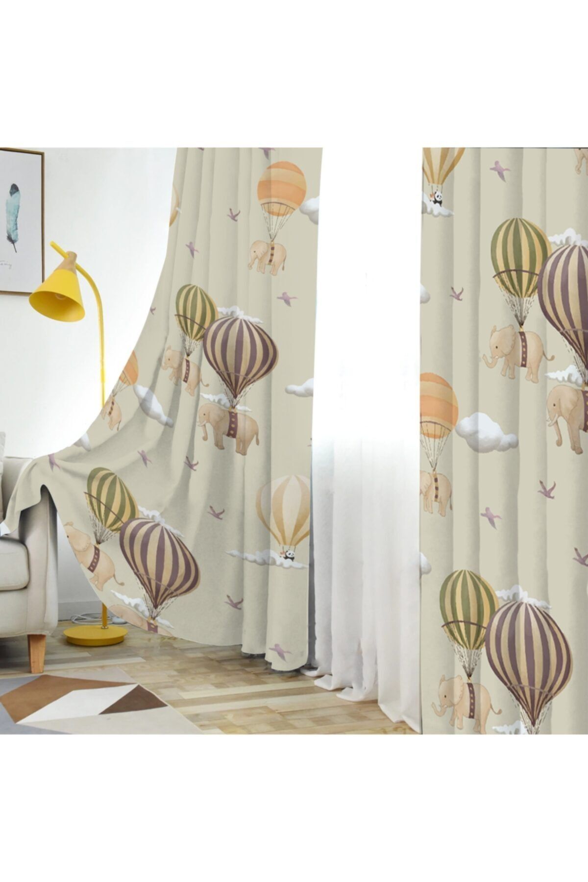 Jungle Perde Filli Balonlu Çocuk Odası Fon Perde