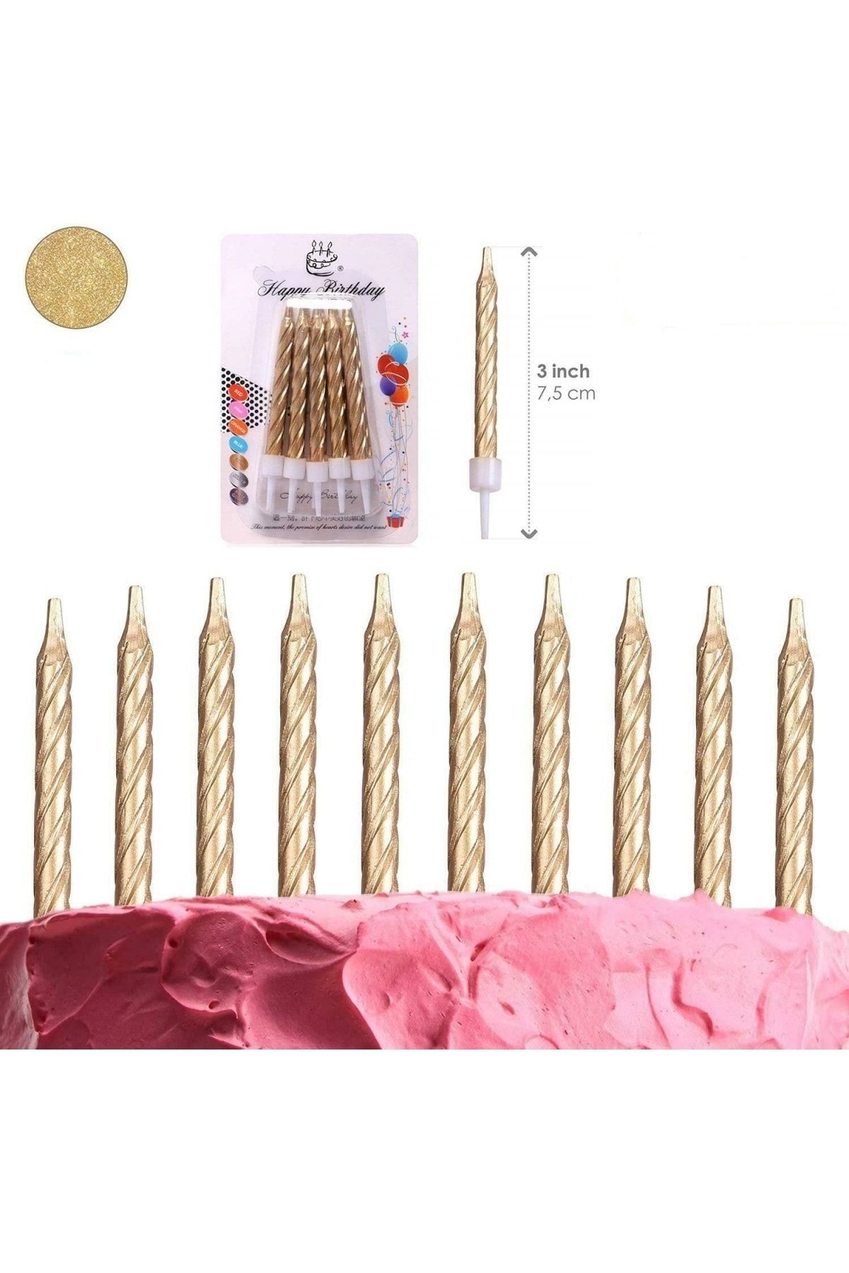 NO.8 HOUSE Altın Gold Renk Doğum Günü Evlilik Yıldönümü Pasta Mumları 10 Adet