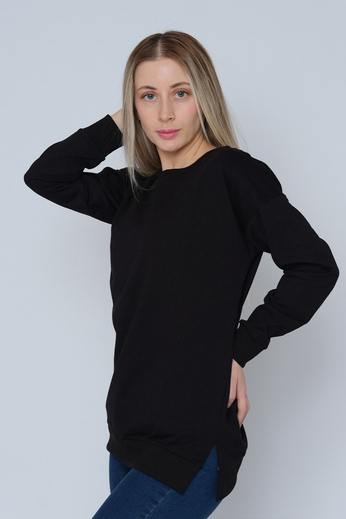 GİYSA Kadın Örme Relax Fit Pamuklu Siyah Sweat