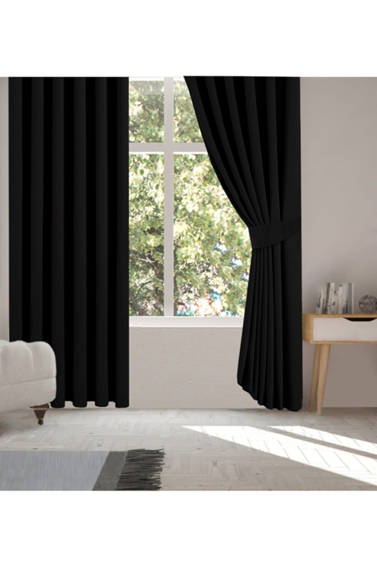 ALTINİĞNE Blackout Işık Geçirmez Fon Perde Pilesiz Ekstraforlu Karartma Güneşlik Siyah
