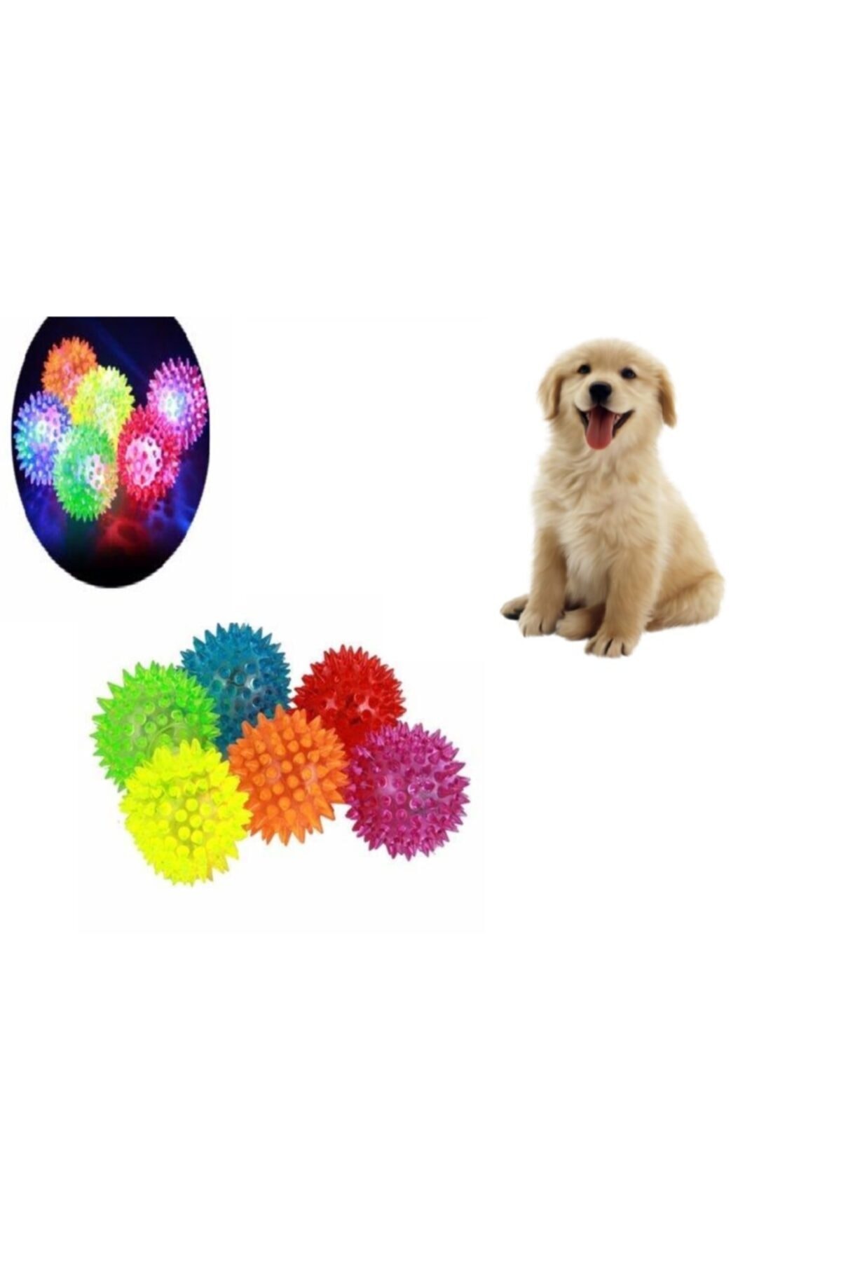 Evefix Sesli Işıklı Köpek Oyuncağı Topu Dikenli Diş Kaşıma Topu
