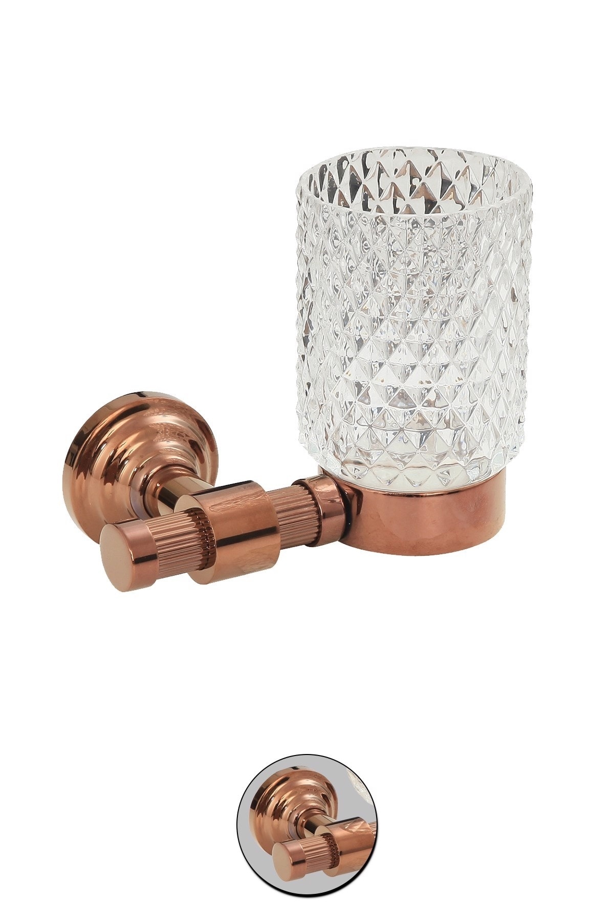 Milenay Line Rose Montajlı Buzlu Cam Diş Fırçalık, Pirinç, Pvd Kaplama