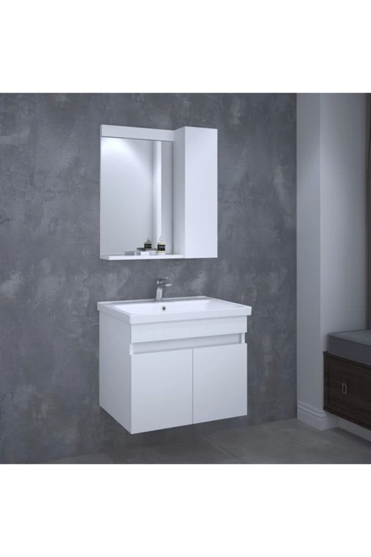 DENKO Sava 80 Cm Banyo Dolabı Takımı (beyaz) Alt Modül + Aynalı Üst Modül + Seramik Lavabo