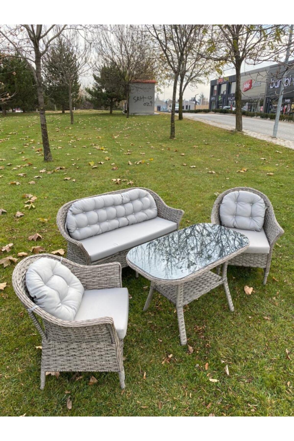 Divona Home Luna Orkide 2'li Rattan Sehpalı Bahçe Koltuk Takımı-antrasit