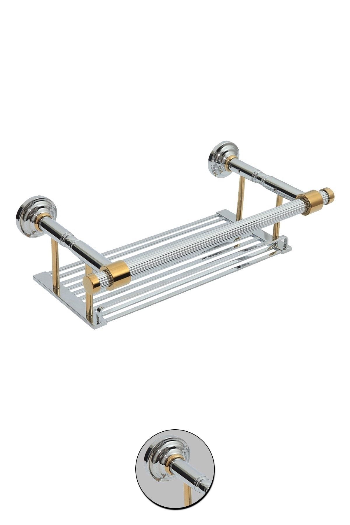 Milenay Line Chrome-gold Metal Etajer, 40cm, Pirinç, Pvd Kaplama