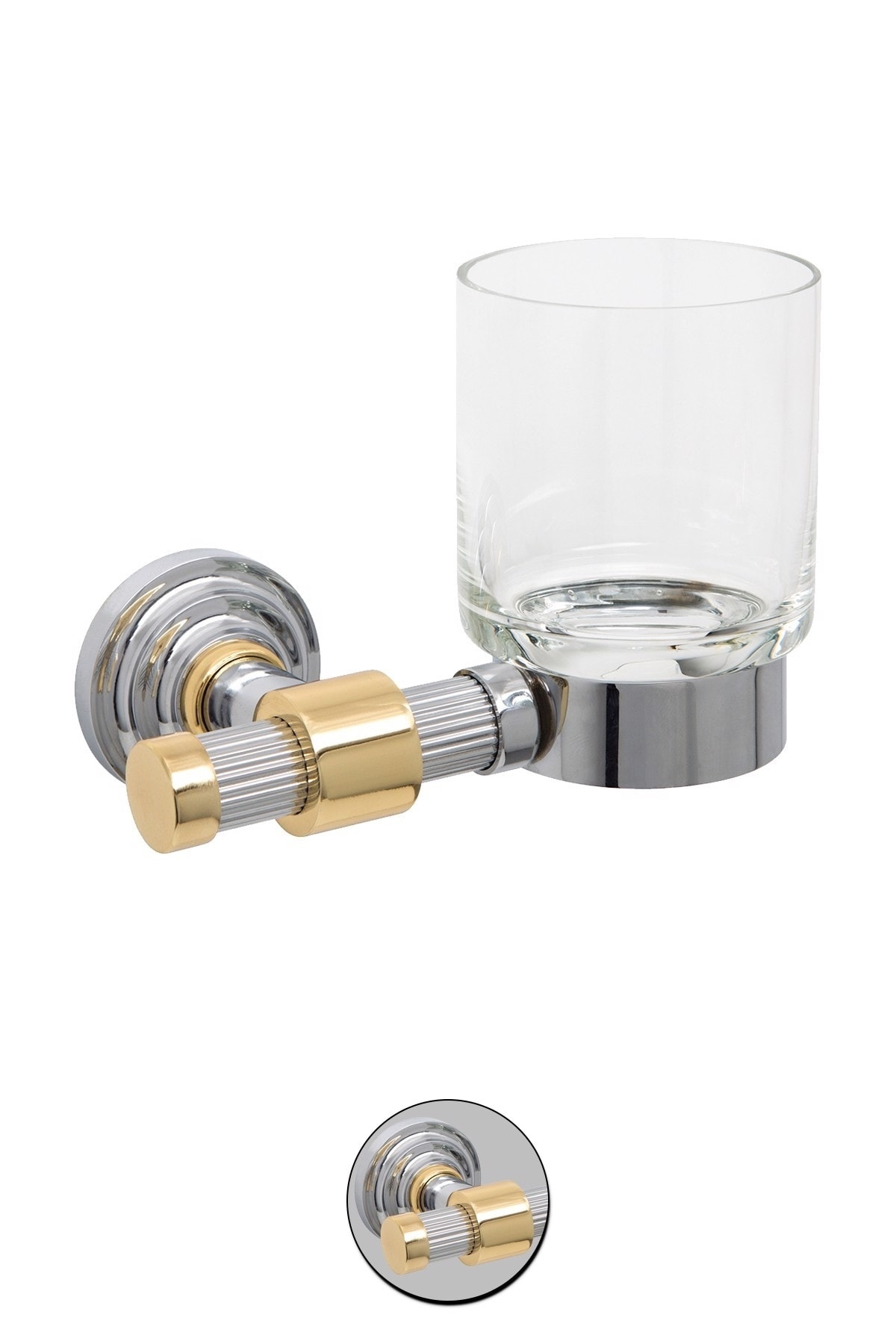 Milenay Line Chrome-gold Montajlı Cam Diş Fırçalık, Pirinç, Pvd Kaplama