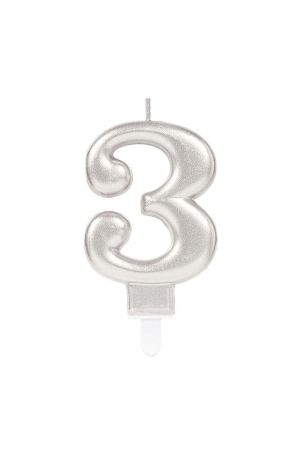 Samur Rakam Mum Gümüş Renk 10 cm