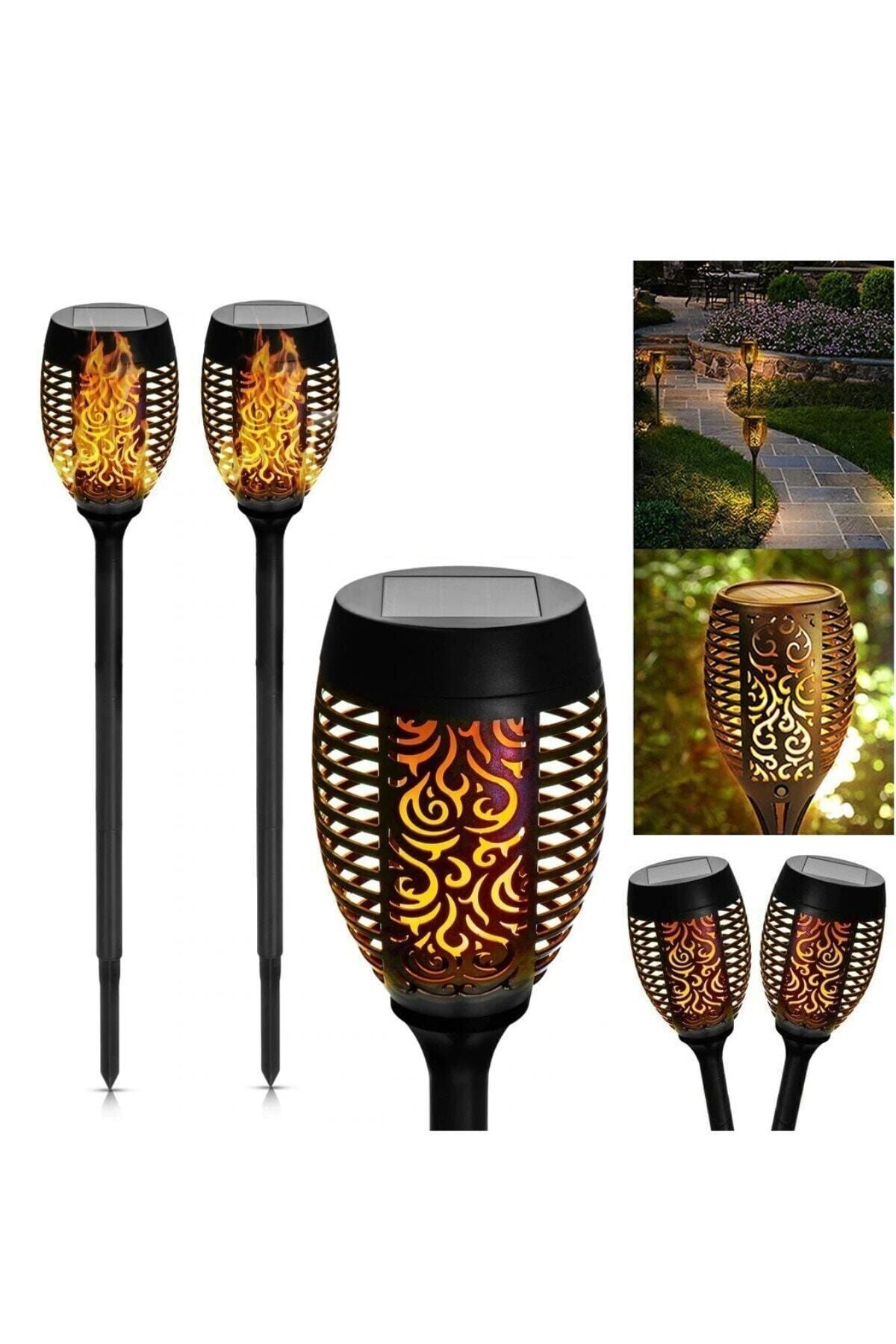 Ayver 1 Adet Alev Efektli Solar Led Güneş Enerjili Bahçe Lambası Aydınlatması Armatür 50 Cm
