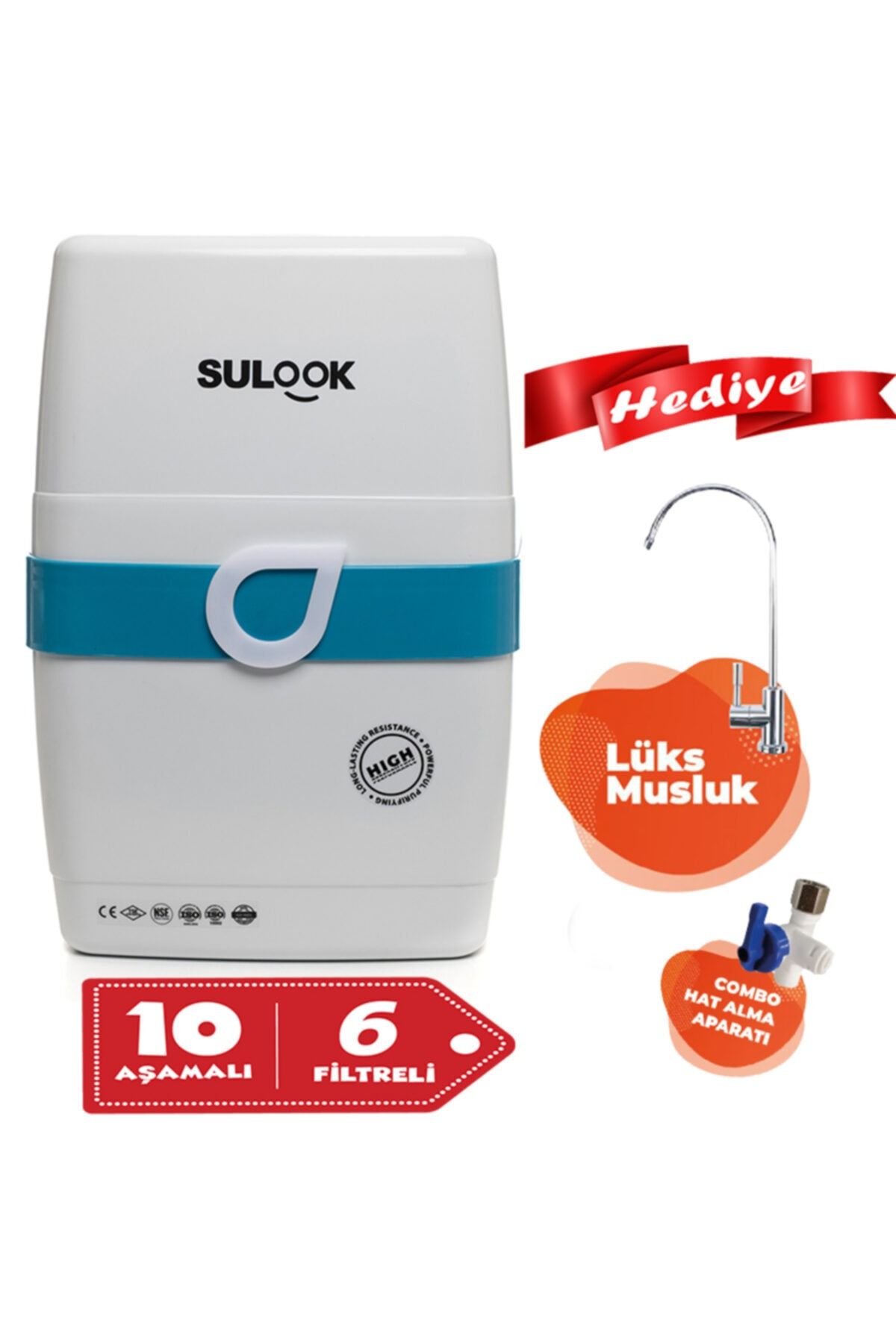 SULOOK Pompalı Standart Membranlı 3.2 Galon Plastik Tanklı  Su Arıtma Cihazı 12 Litre