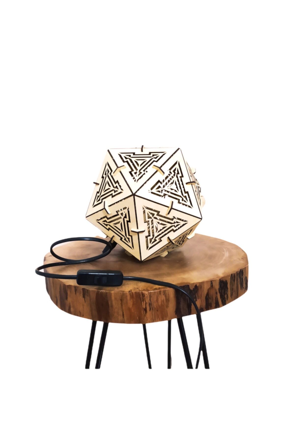 hü ma tasarım ve aksesuar Salon Ve Yatak Odası Için Kartopu Doğal Ahşap Mdf 3d Puzzle Abajur - Masa / Gece Lambası