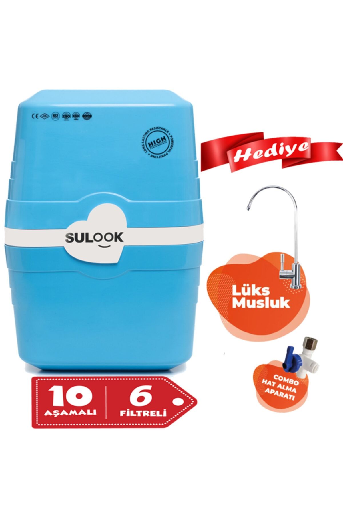SULOOK 10 Aşamalı Su Arıtma Cihazı - Vontron Membranlı - 2.2 Galon - Metal Tank (8 Litre) - Pompasız