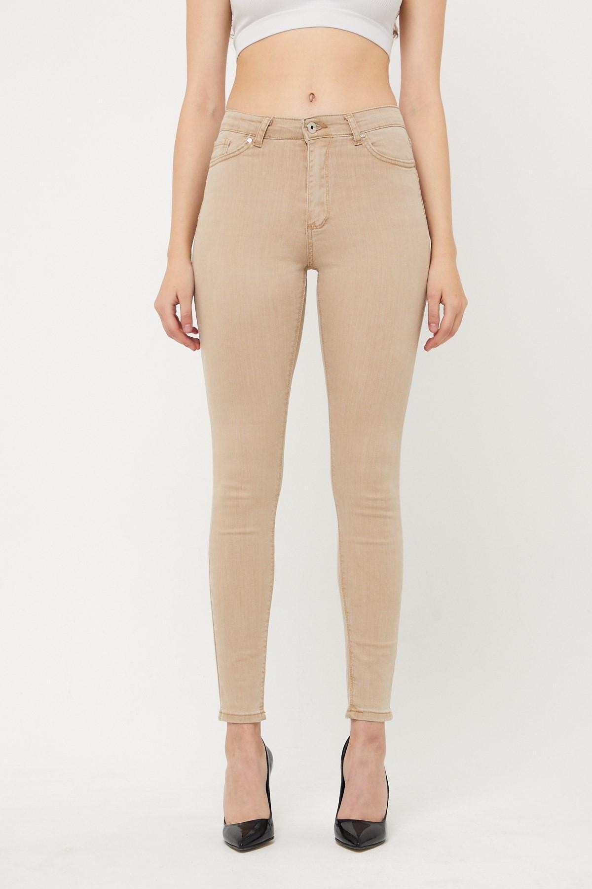 XRAY JEANS Kadın Bej Yüksek Bel Likralı Toparlayıcı Kot Pantolon