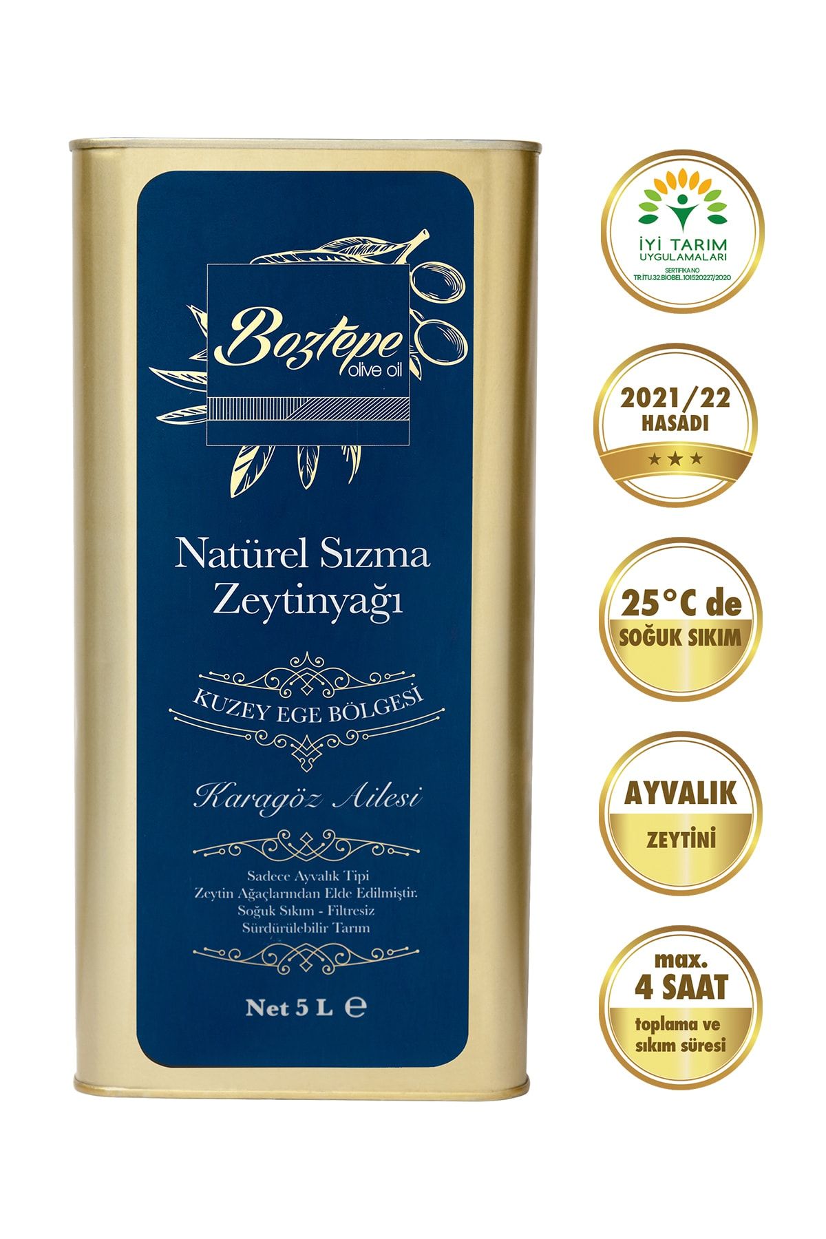 Boztepe 2021 Soğuk Sıkım Filtresiz Natürel Sızma Zeytinyağı 5 Lt