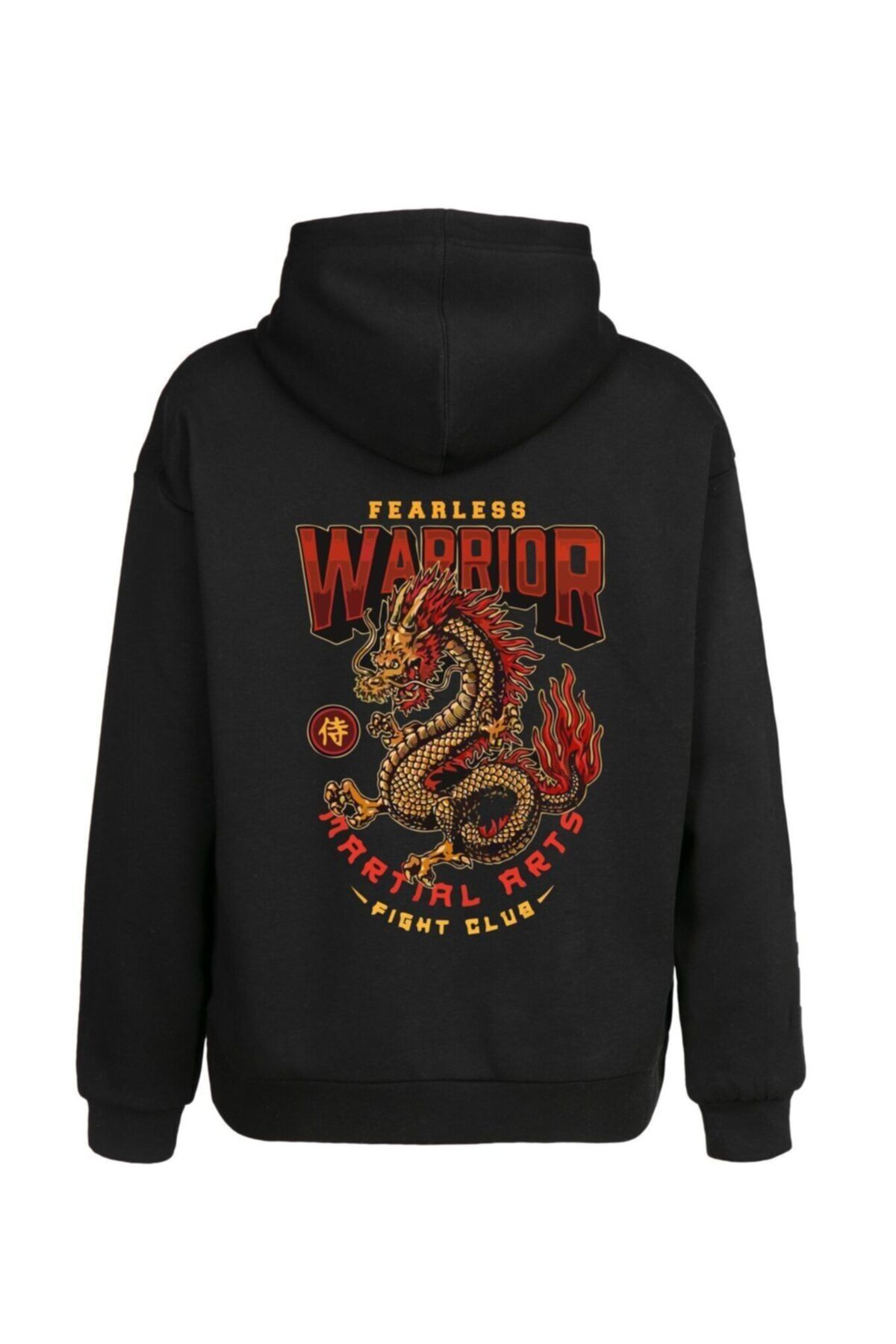 SweaveShirt Oversize Fearless Warrior Unisex Siyah %100 Pamuk Hoodie