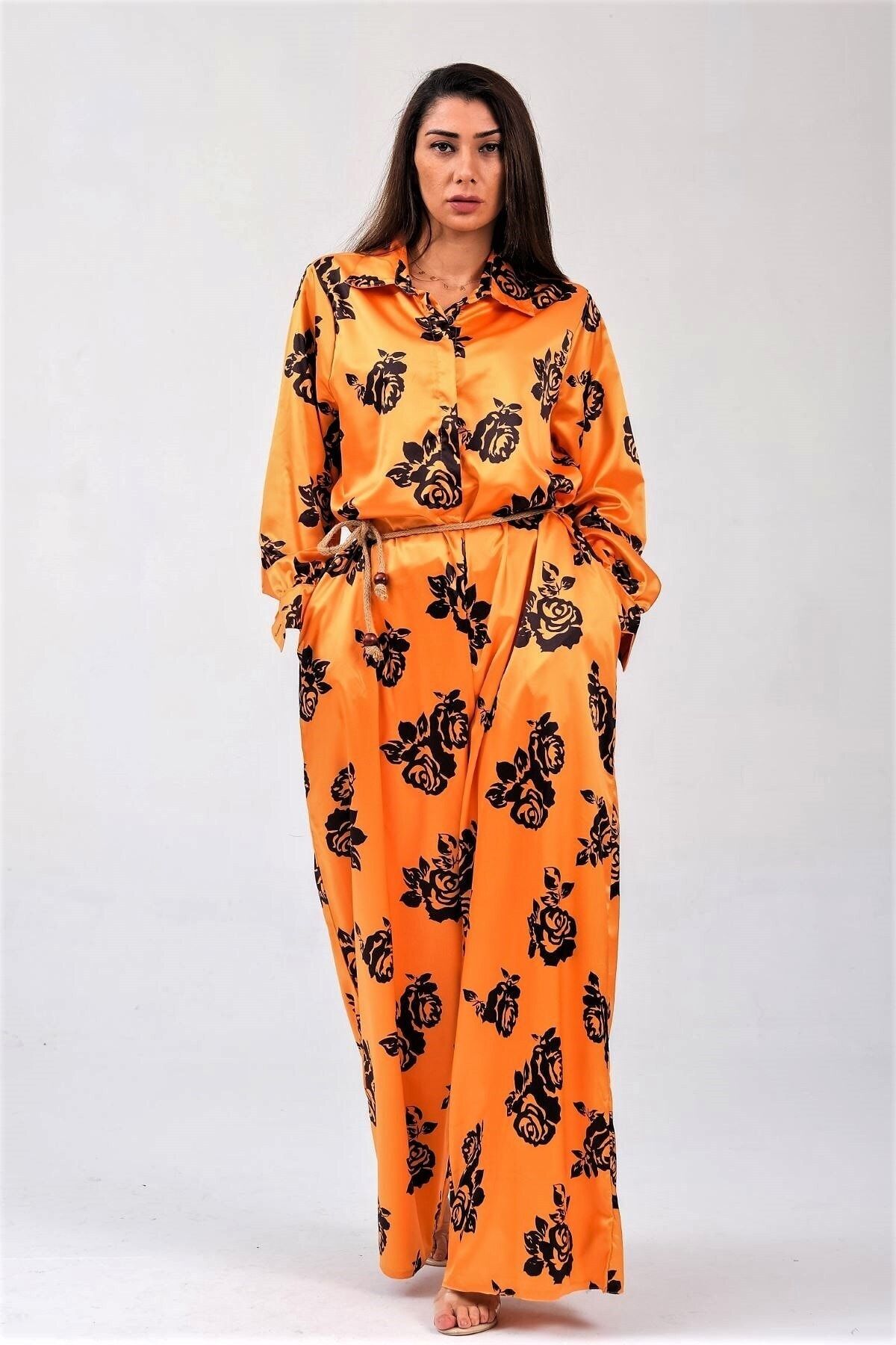 Orange satin hot sale jumpsuit