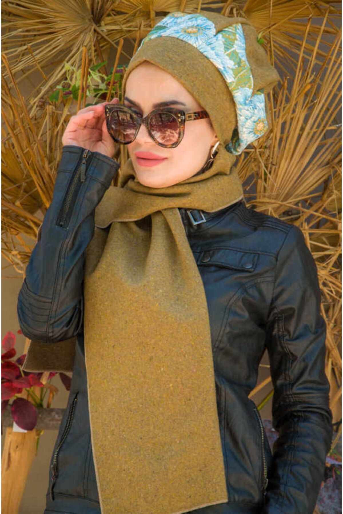 Aişe tesettür Hardal Mavi Tesettür Bere