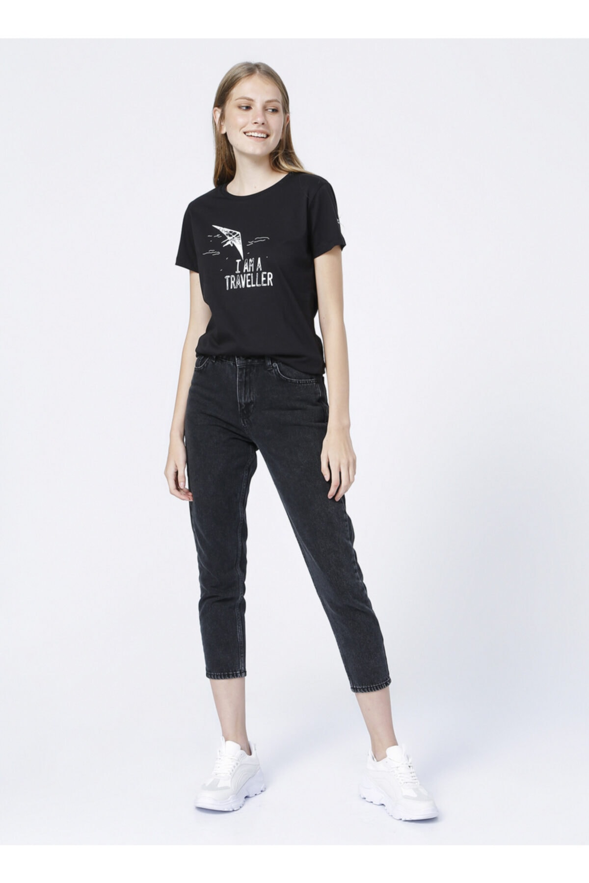 NATIONAL GEOGRAPHIC Bisiklet Yaka Baskılı Siyah Kadın T-shirt