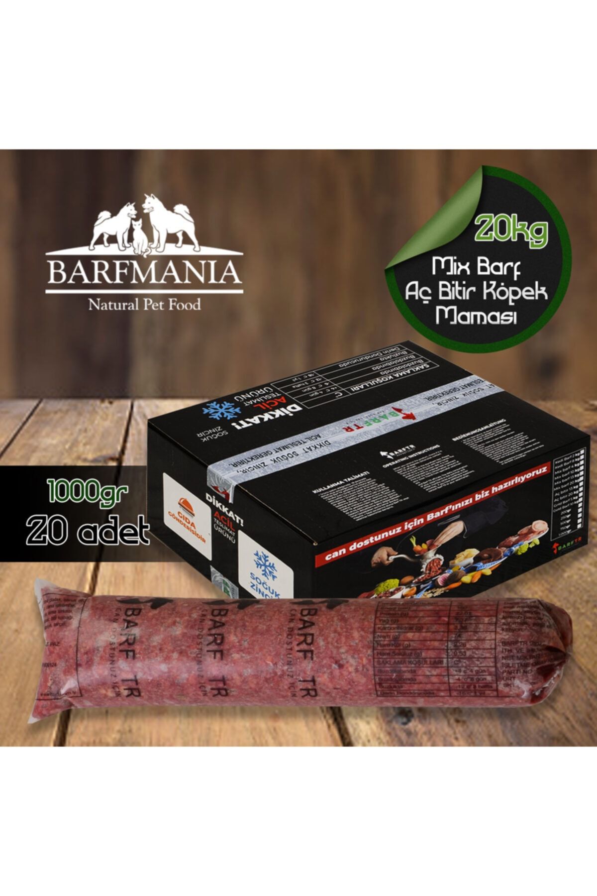 BARFTR Barfmanıa Mıx Barf Aç Bitir Köpek Maması Çiğ Gıda 20 Kg (1KG X 20 PAKET)