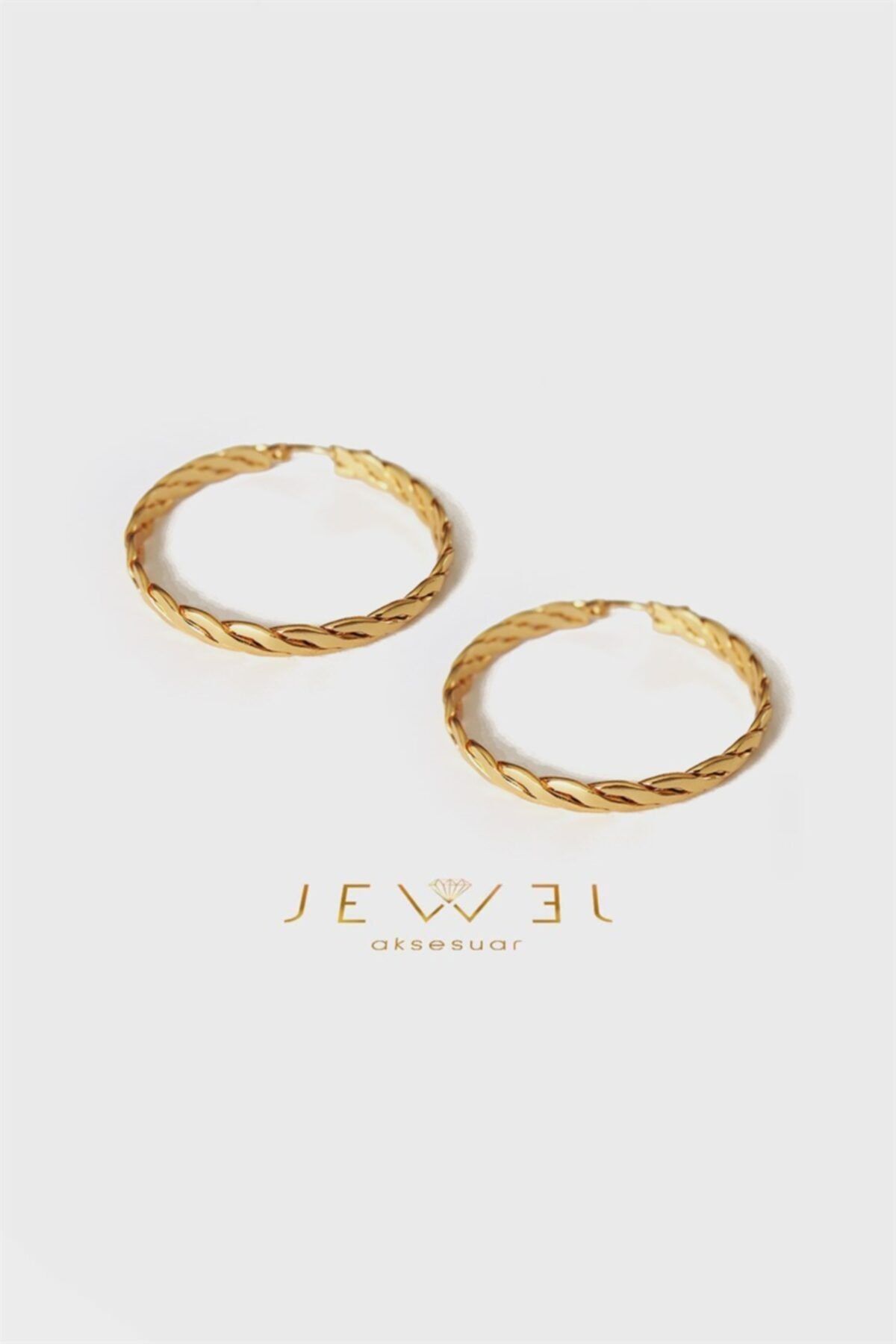 Jewel Büyük Sırma Model Gold Altın Kaplama Küpe