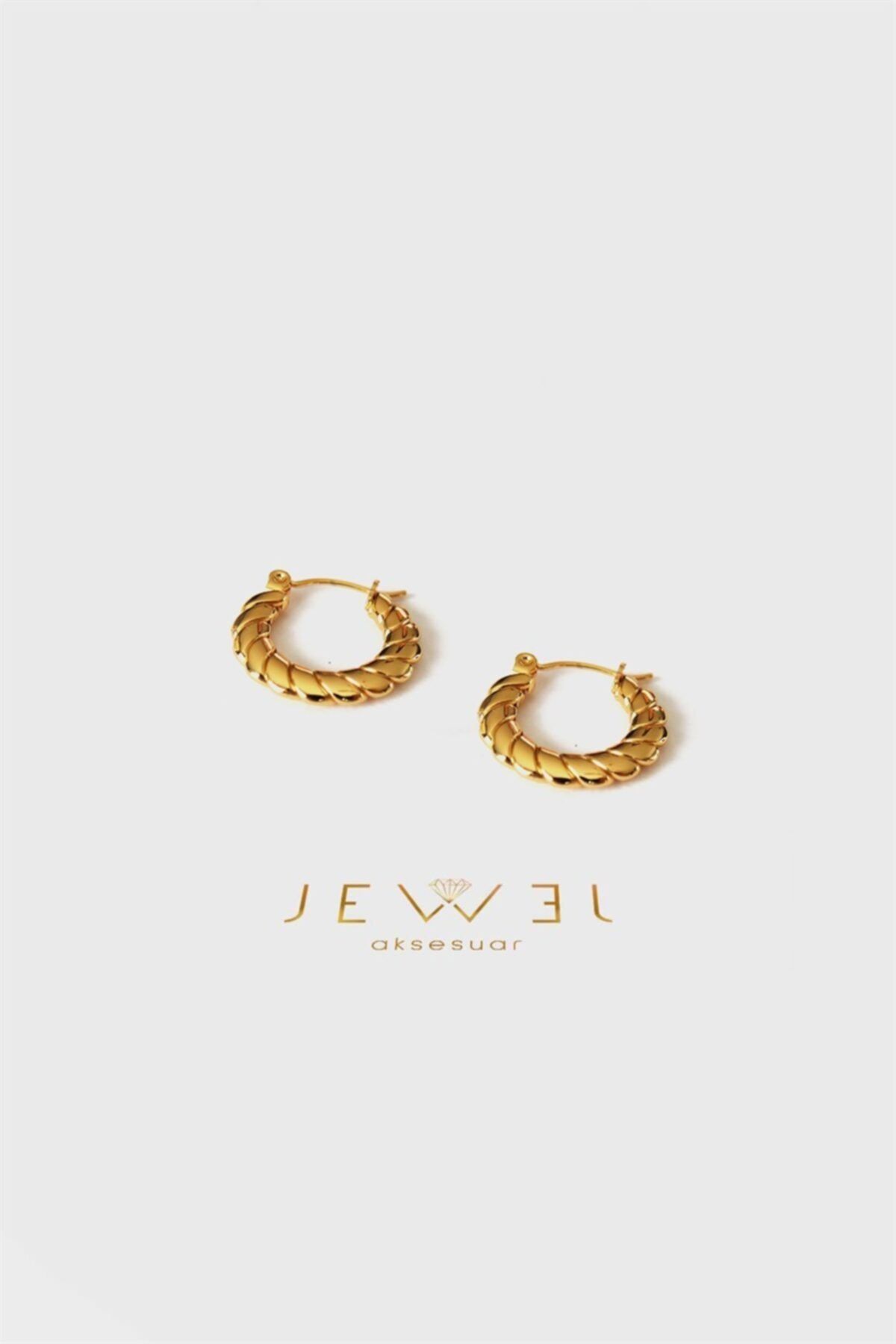 Jewel Kesik Model Gold Altın Kaplama Küpe