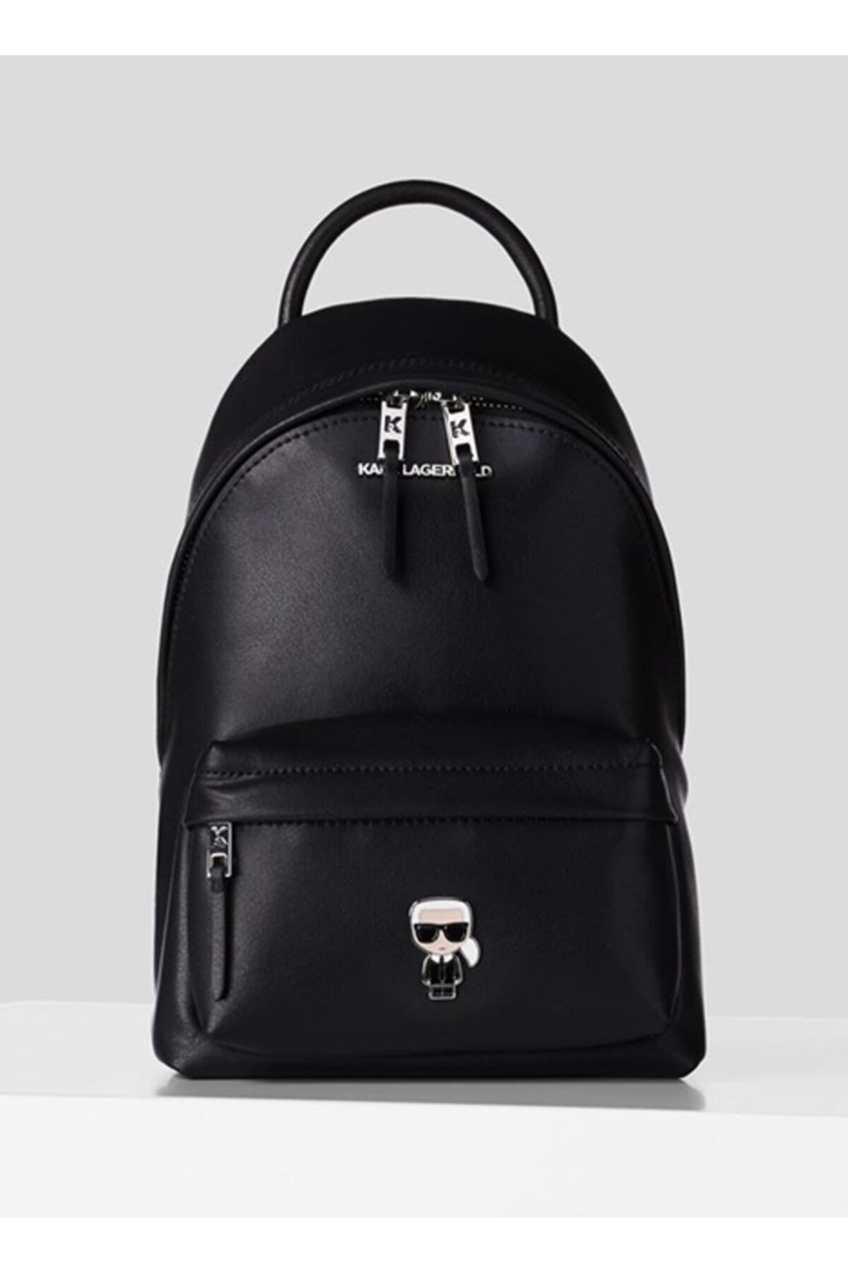 Karl Lagerfeld Ikonik Metal Pin B Fermuarlı Çift Bölmeli Deri Siyah Kadın Sırt Çantası