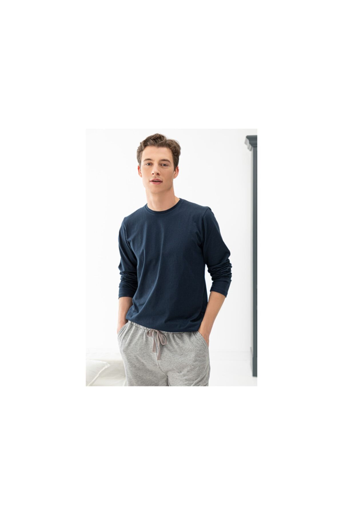 English Home Simple Cotton Penye Erkek Pijama Takımı M Gri - Lacivert