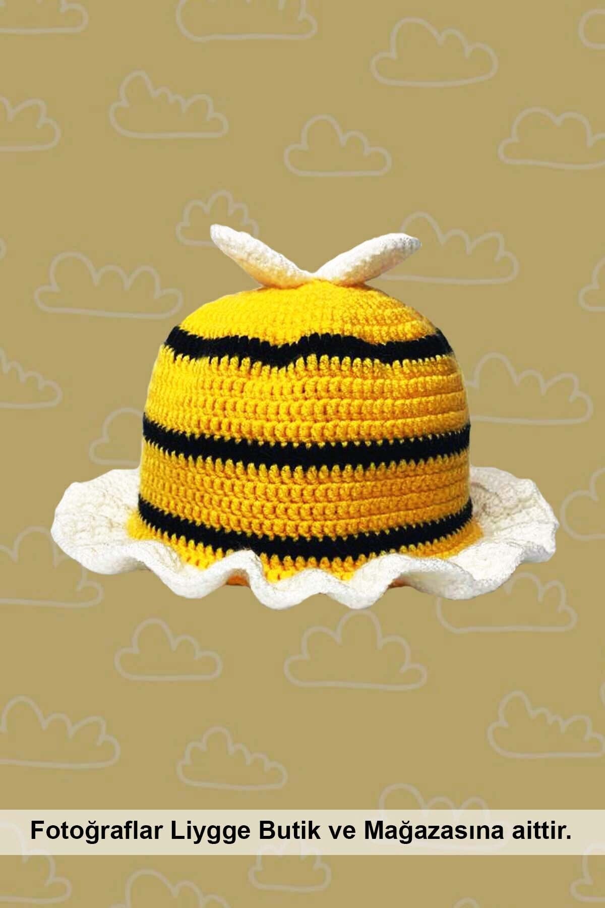 Liygge Butik %100 El Işi Kadın/ Erkek Bucket Crochet Arı Şapka